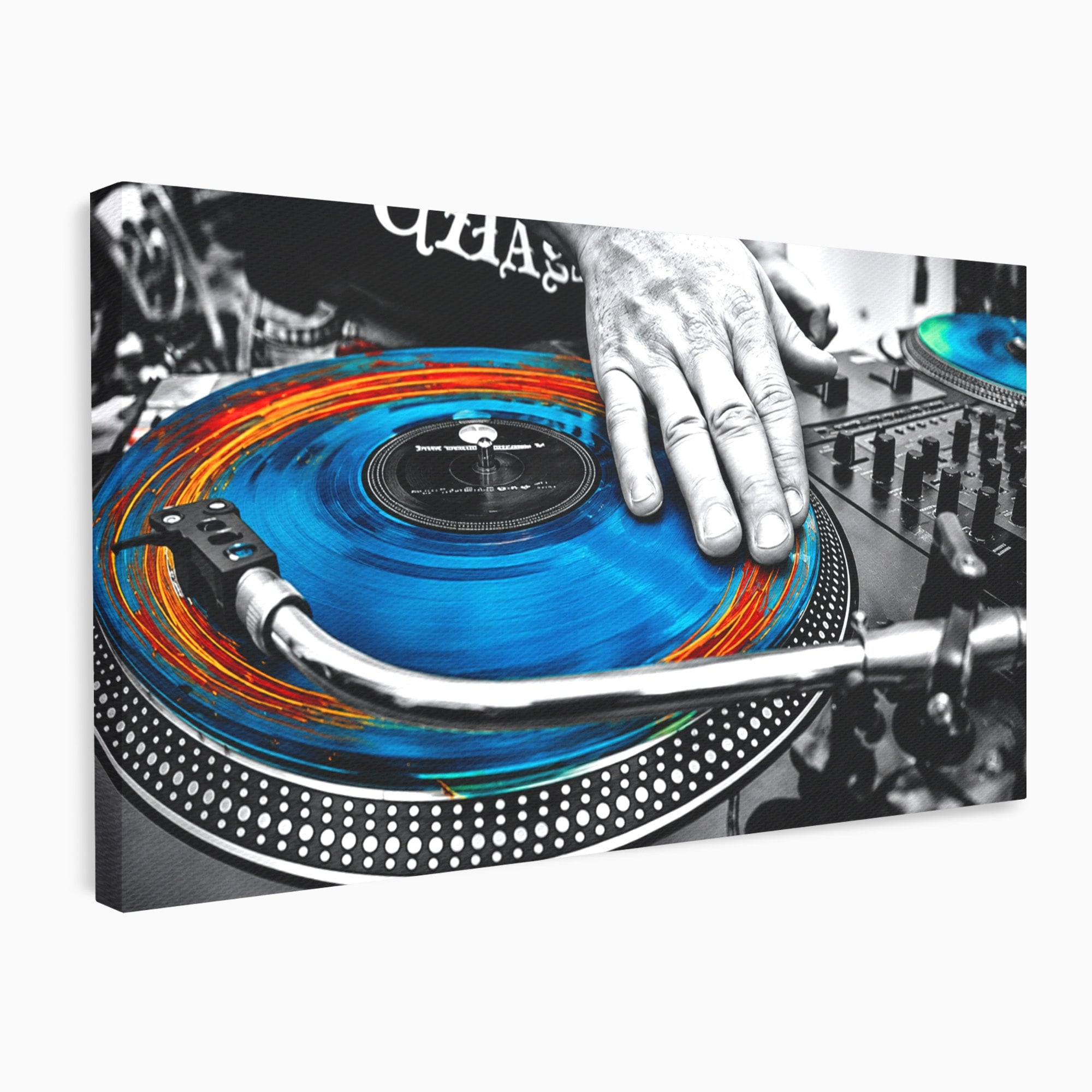 Tablou Canvas Premium LuxCanva® R1060, DJ La Platane, DJ, Muzica, Vinil, Mana, Living, Modern, Energetic, Culori Vibrante