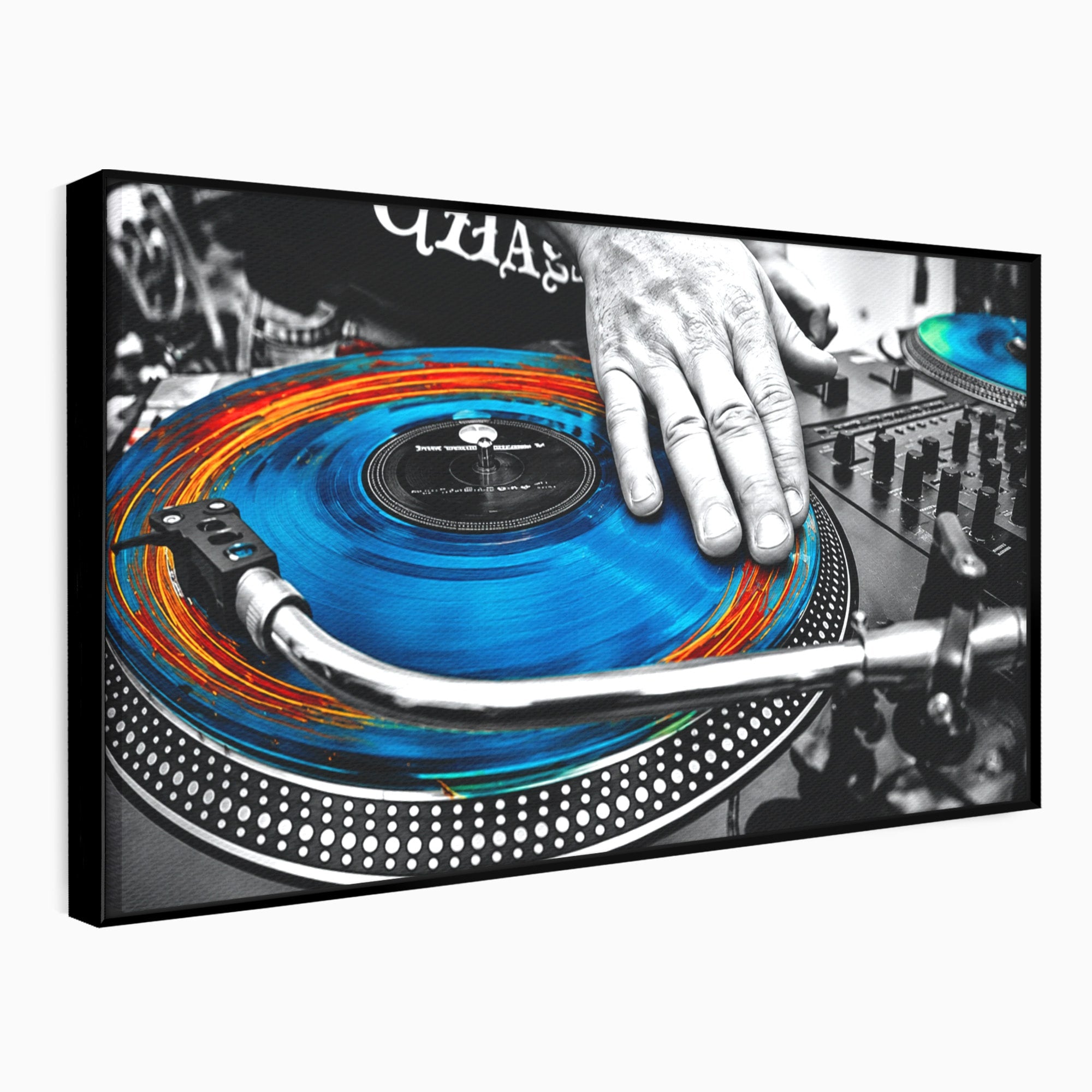 Tablou Canvas Premium LuxCanva® R1060, DJ La Platane, DJ, Muzica, Vinil, Mana, Living, Modern, Energetic, Culori Vibrante