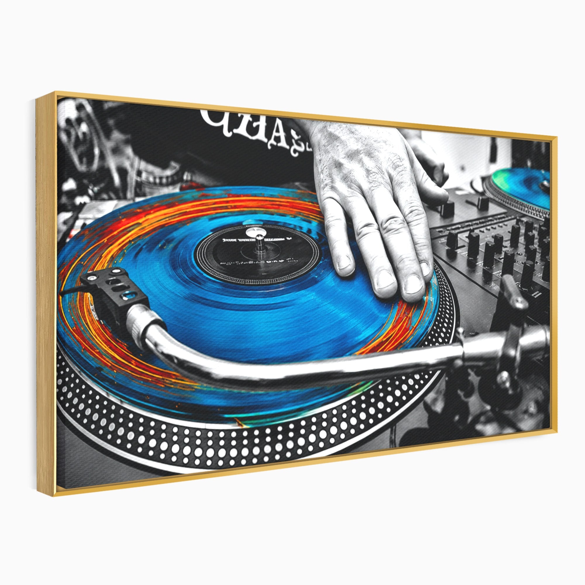 Tablou Canvas Premium LuxCanva® R1060, DJ La Platane, DJ, Muzica, Vinil, Mana, Living, Modern, Energetic, Culori Vibrante