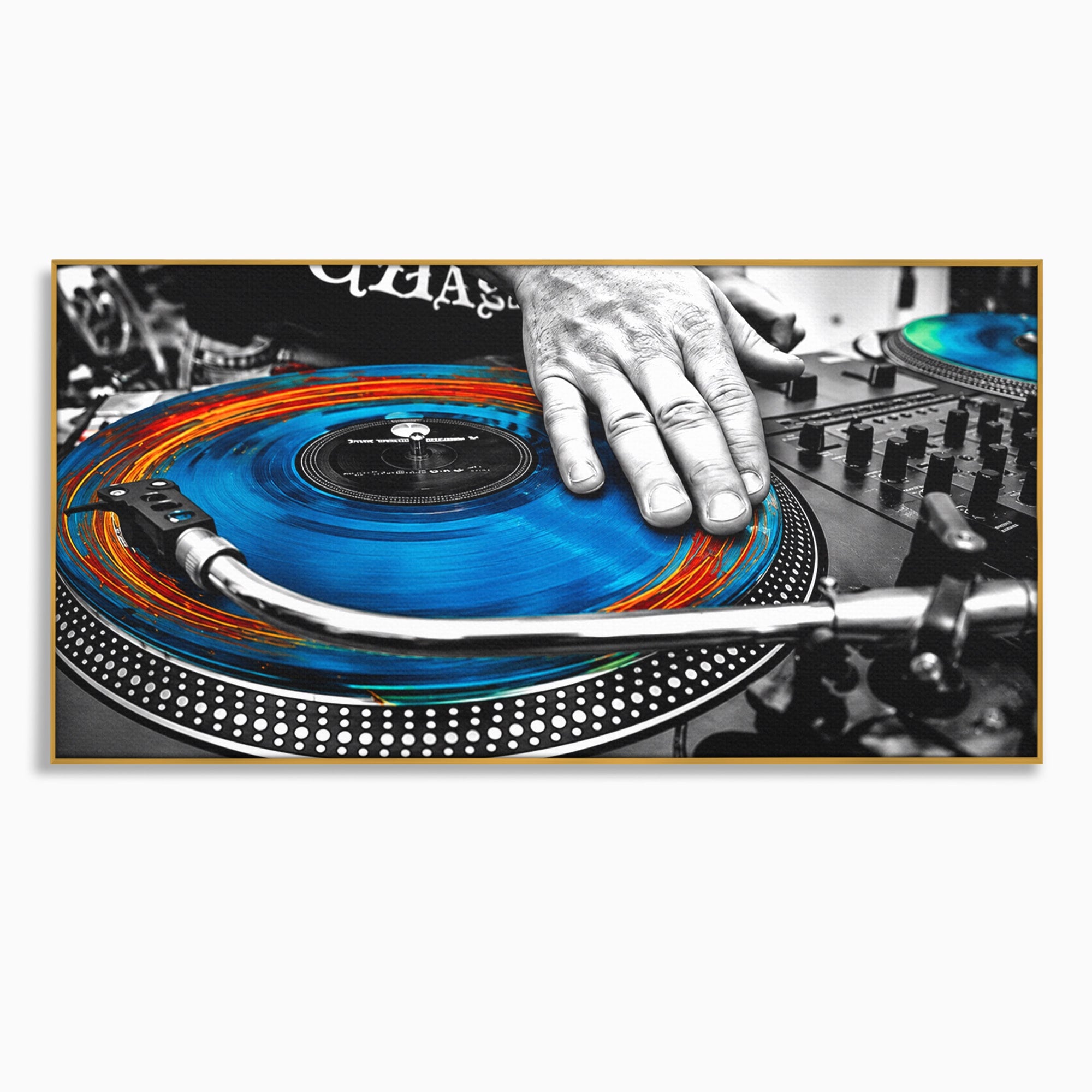 Tablou Canvas Premium LuxCanva® R1060, DJ La Platane, DJ, Muzica, Vinil, Mana, Living, Modern, Energetic, Culori Vibrante