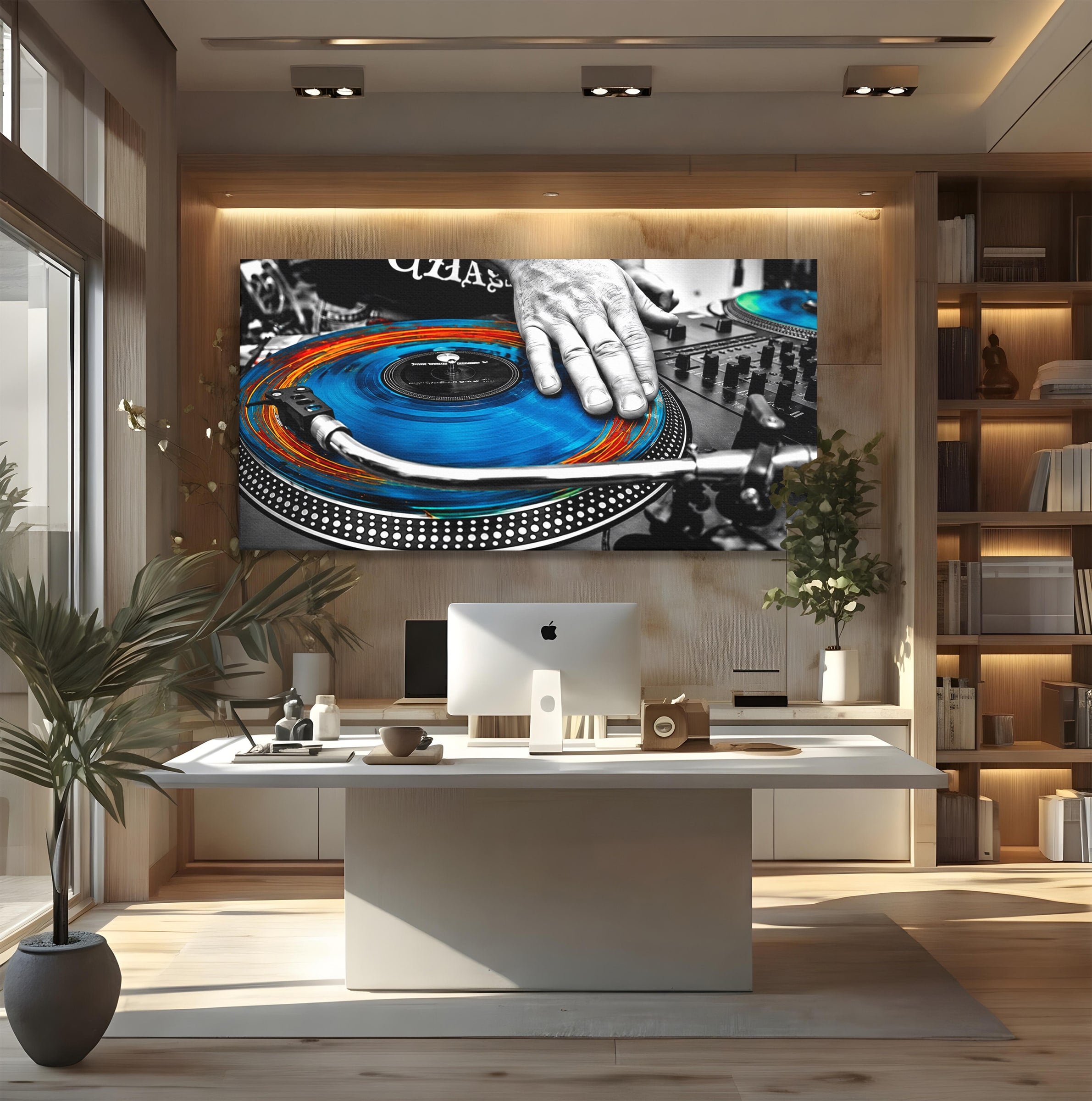 Tablou Canvas Premium LuxCanva® R1060, DJ La Platane, DJ, Muzica, Vinil, Mana, Living, Modern, Energetic, Culori Vibrante