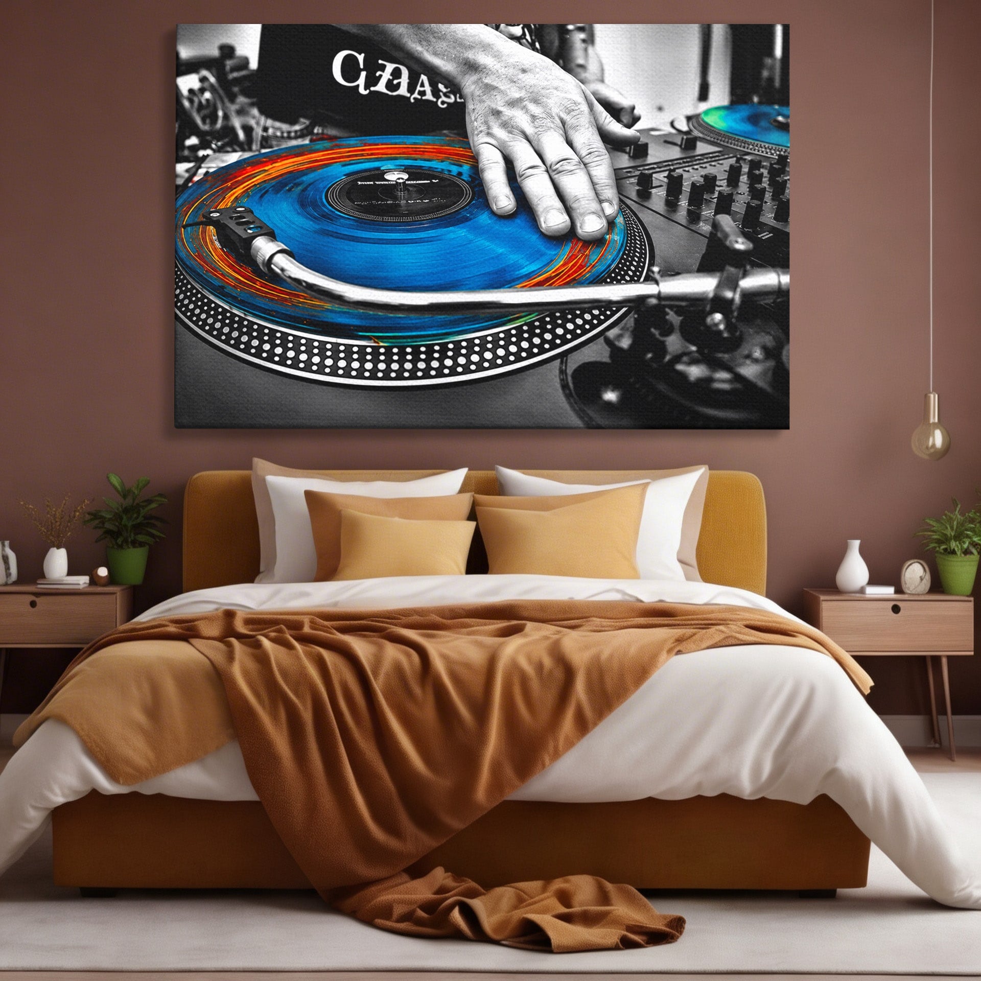 Tablou Canvas Premium LuxCanva® R1060, DJ La Platane, DJ, Muzica, Vinil, Mana, Living, Modern, Energetic, Culori Vibrante