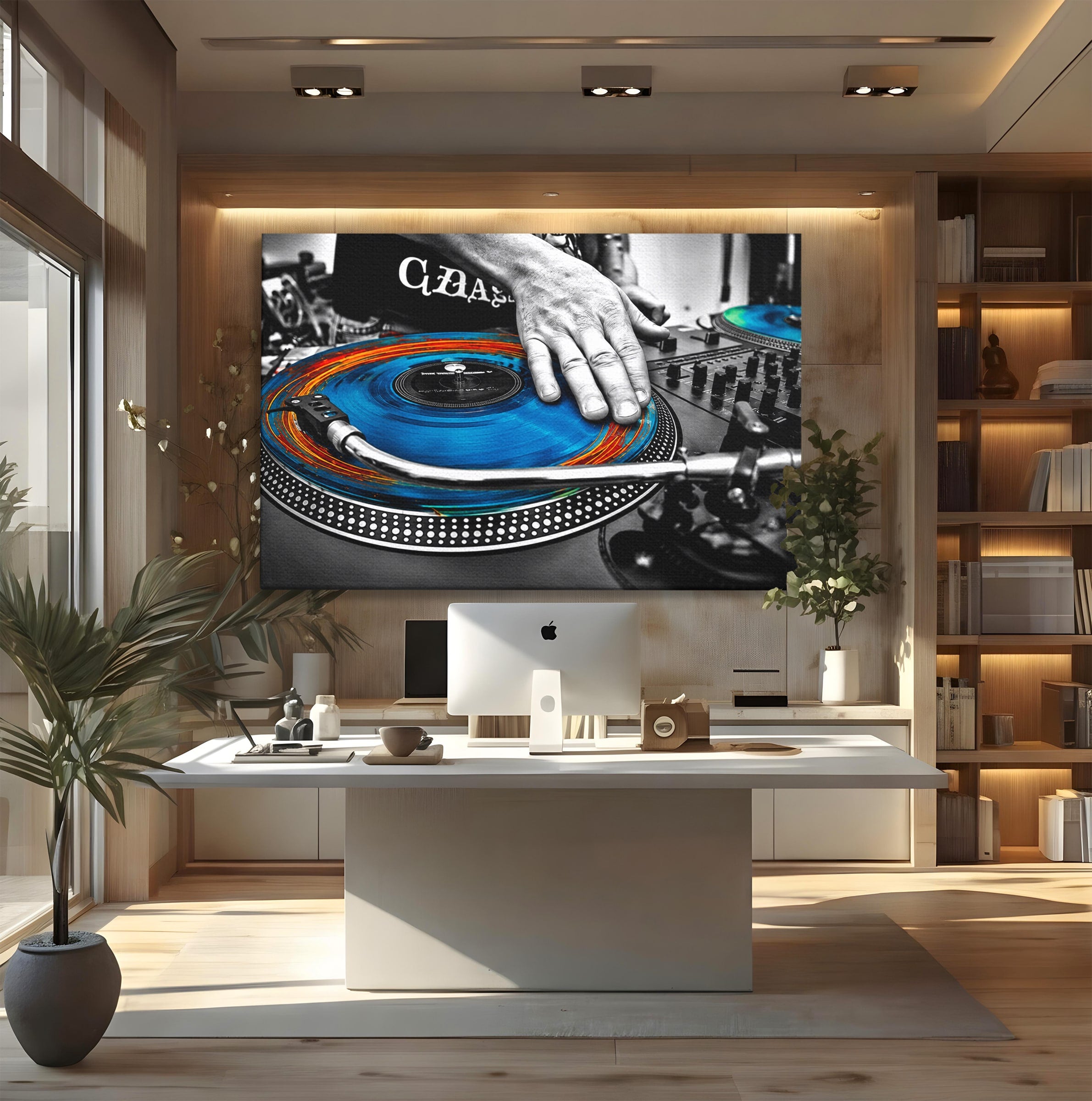 Tablou Canvas Premium LuxCanva® R1060, DJ La Platane, DJ, Muzica, Vinil, Mana, Living, Modern, Energetic, Culori Vibrante