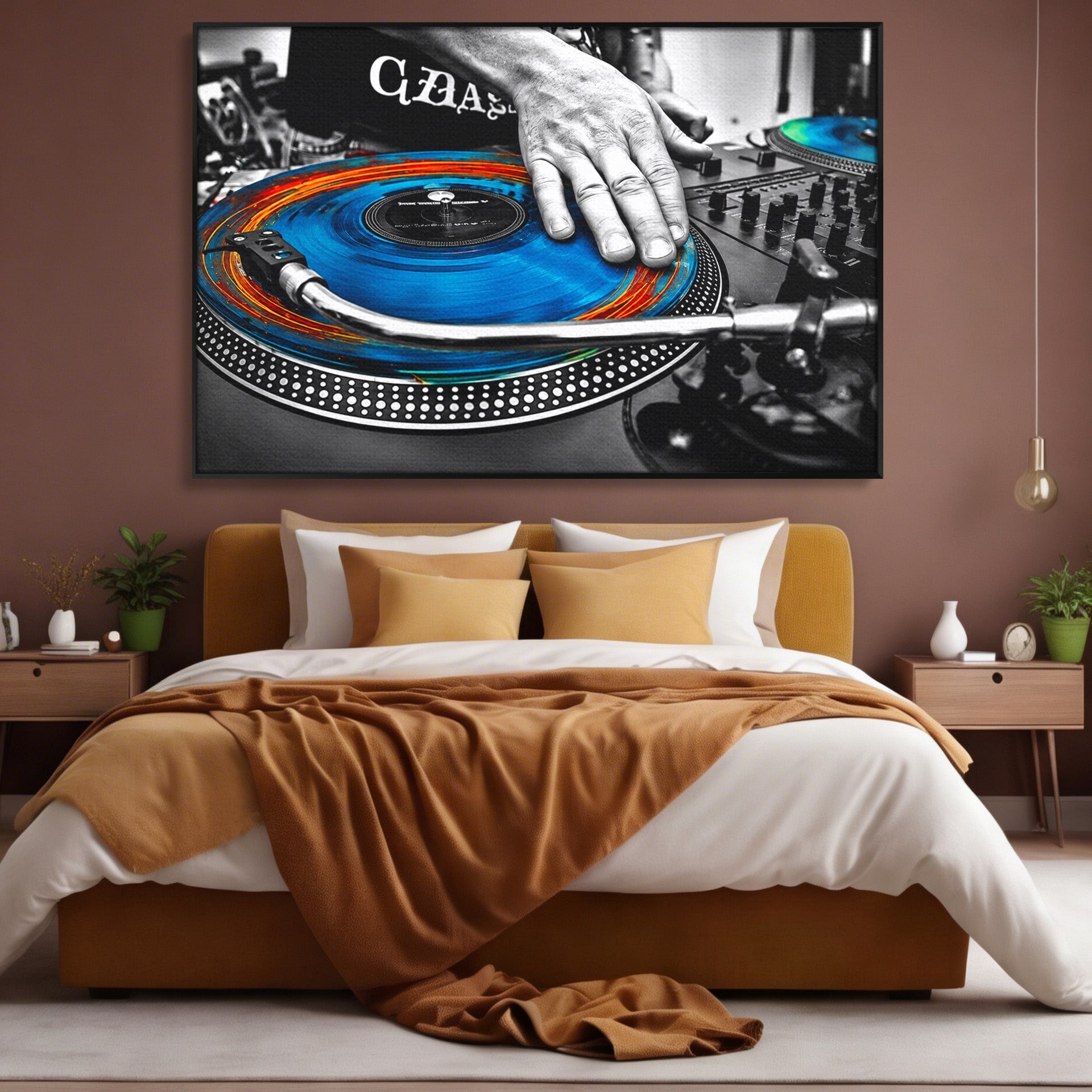 Tablou Canvas Premium LuxCanva® R1060, DJ La Platane, DJ, Muzica, Vinil, Mana, Living, Modern, Energetic, Culori Vibrante