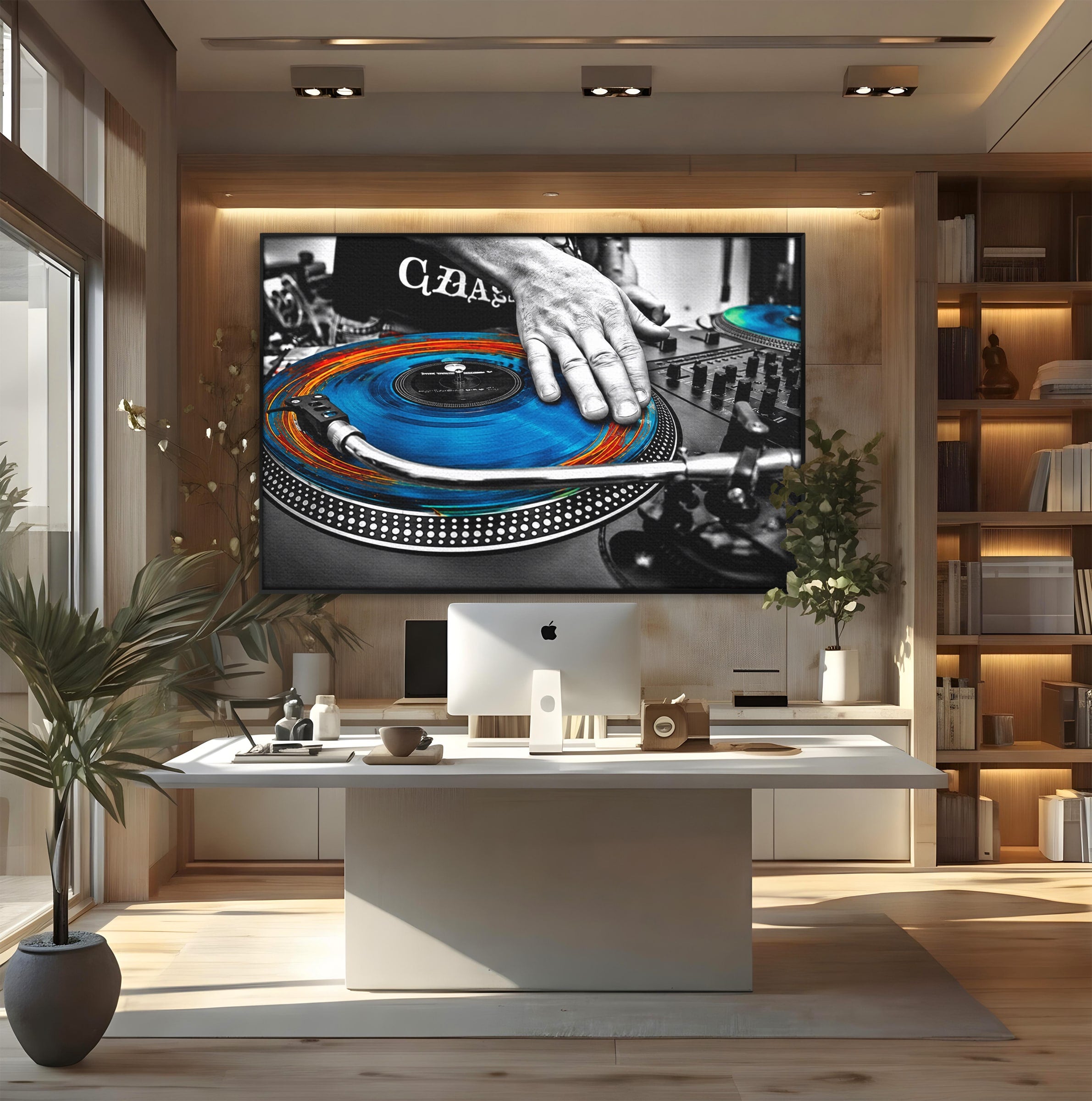 Tablou Canvas Premium LuxCanva® R1060, DJ La Platane, DJ, Muzica, Vinil, Mana, Living, Modern, Energetic, Culori Vibrante