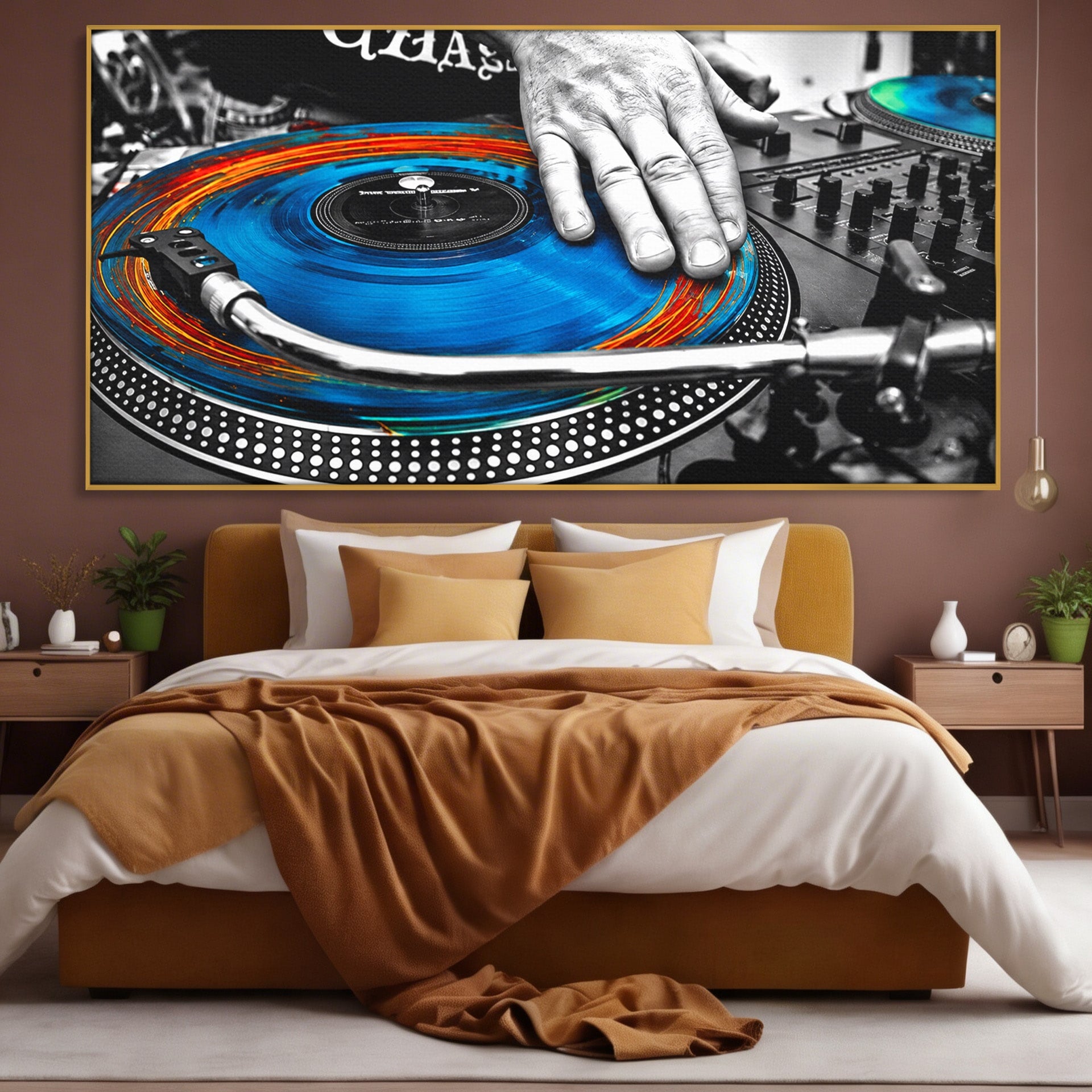 Tablou Canvas Premium LuxCanva® R1060, DJ La Platane, DJ, Muzica, Vinil, Mana, Living, Modern, Energetic, Culori Vibrante