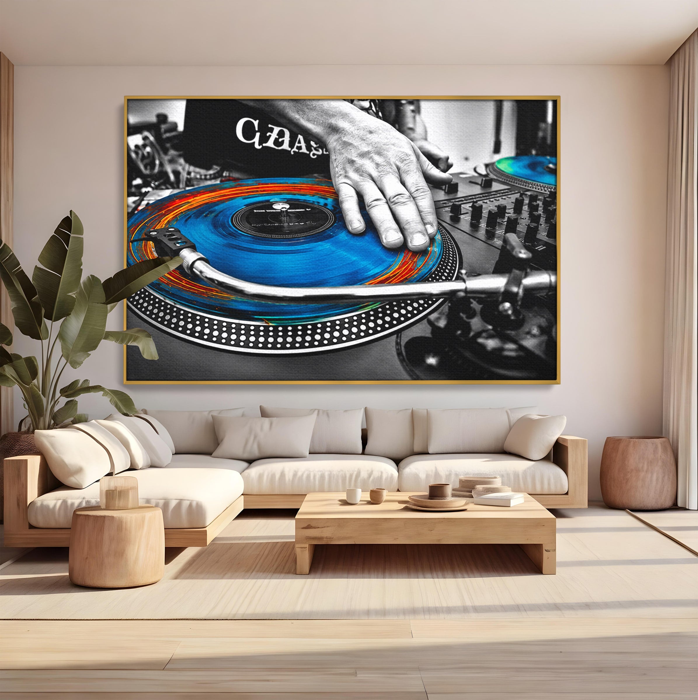 Tablou Canvas Premium LuxCanva® R1060, DJ La Platane, DJ, Muzica, Vinil, Mana, Living, Modern, Energetic, Culori Vibrante