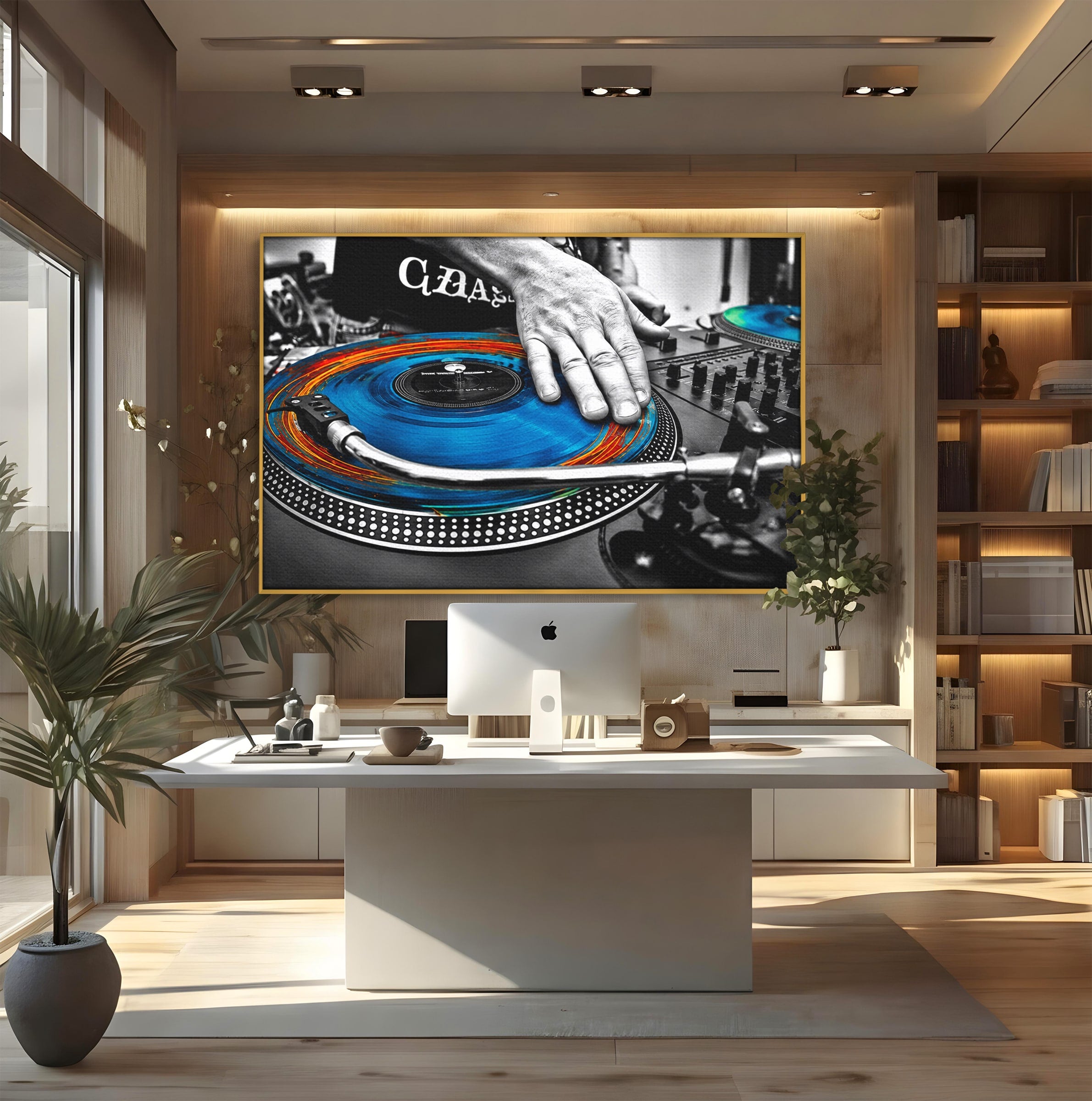 Tablou Canvas Premium LuxCanva® R1060, DJ La Platane, DJ, Muzica, Vinil, Mana, Living, Modern, Energetic, Culori Vibrante