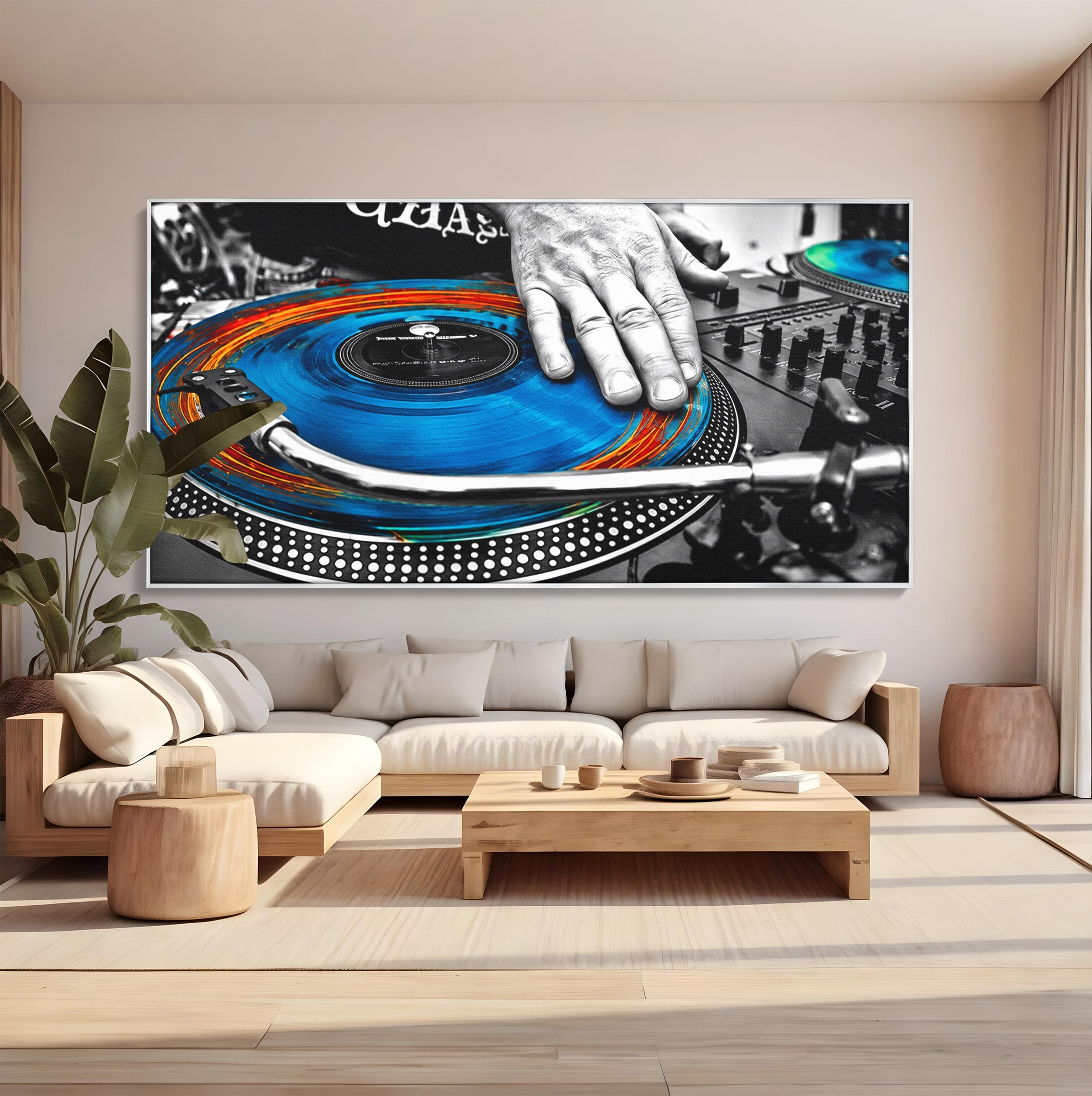 Tablou Canvas Premium LuxCanva® R1060, DJ La Platane, DJ, Muzica, Vinil, Mana, Living, Modern, Energetic, Culori Vibrante