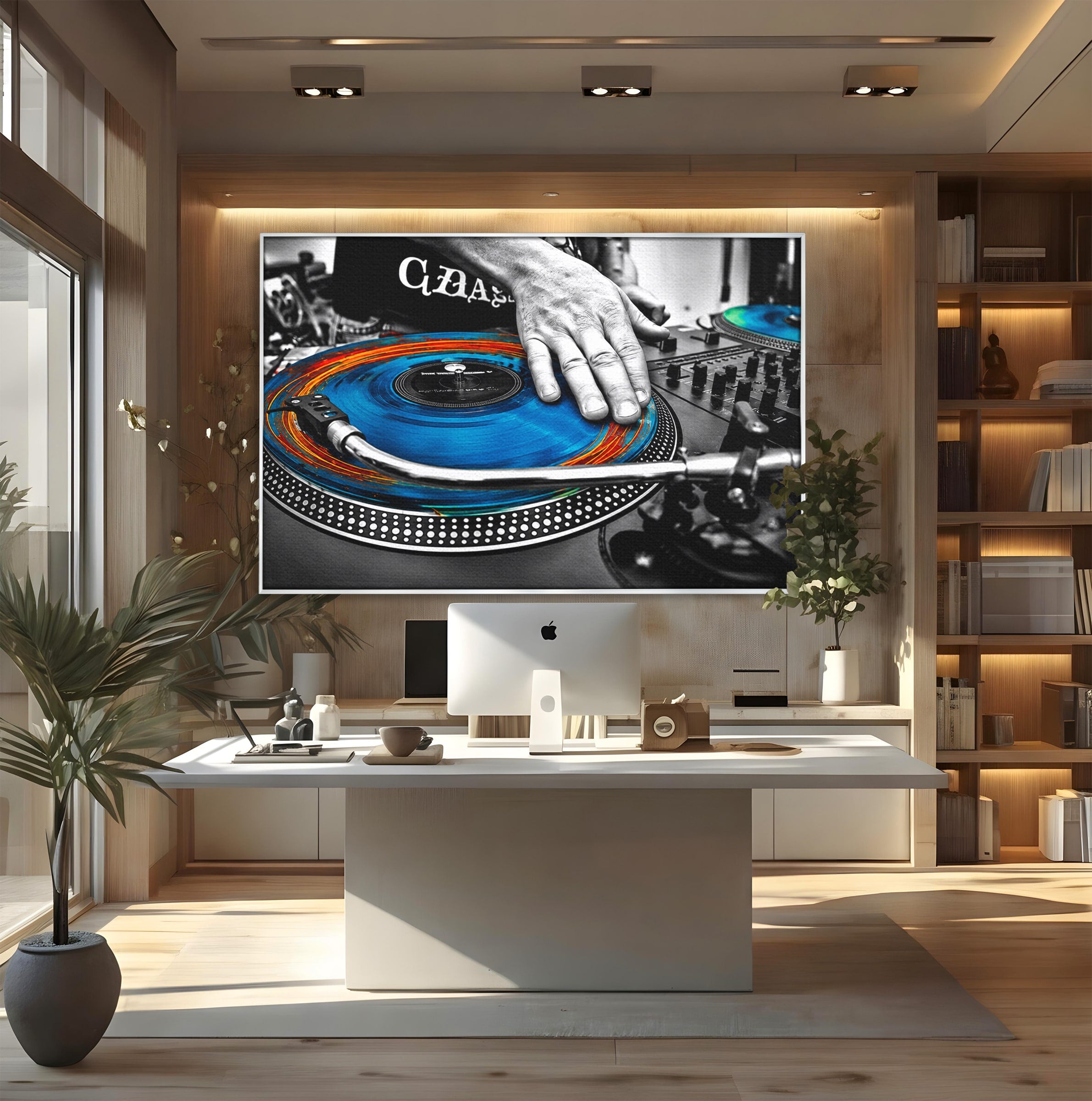 Tablou Canvas Premium LuxCanva® R1060, DJ La Platane, DJ, Muzica, Vinil, Mana, Living, Modern, Energetic, Culori Vibrante