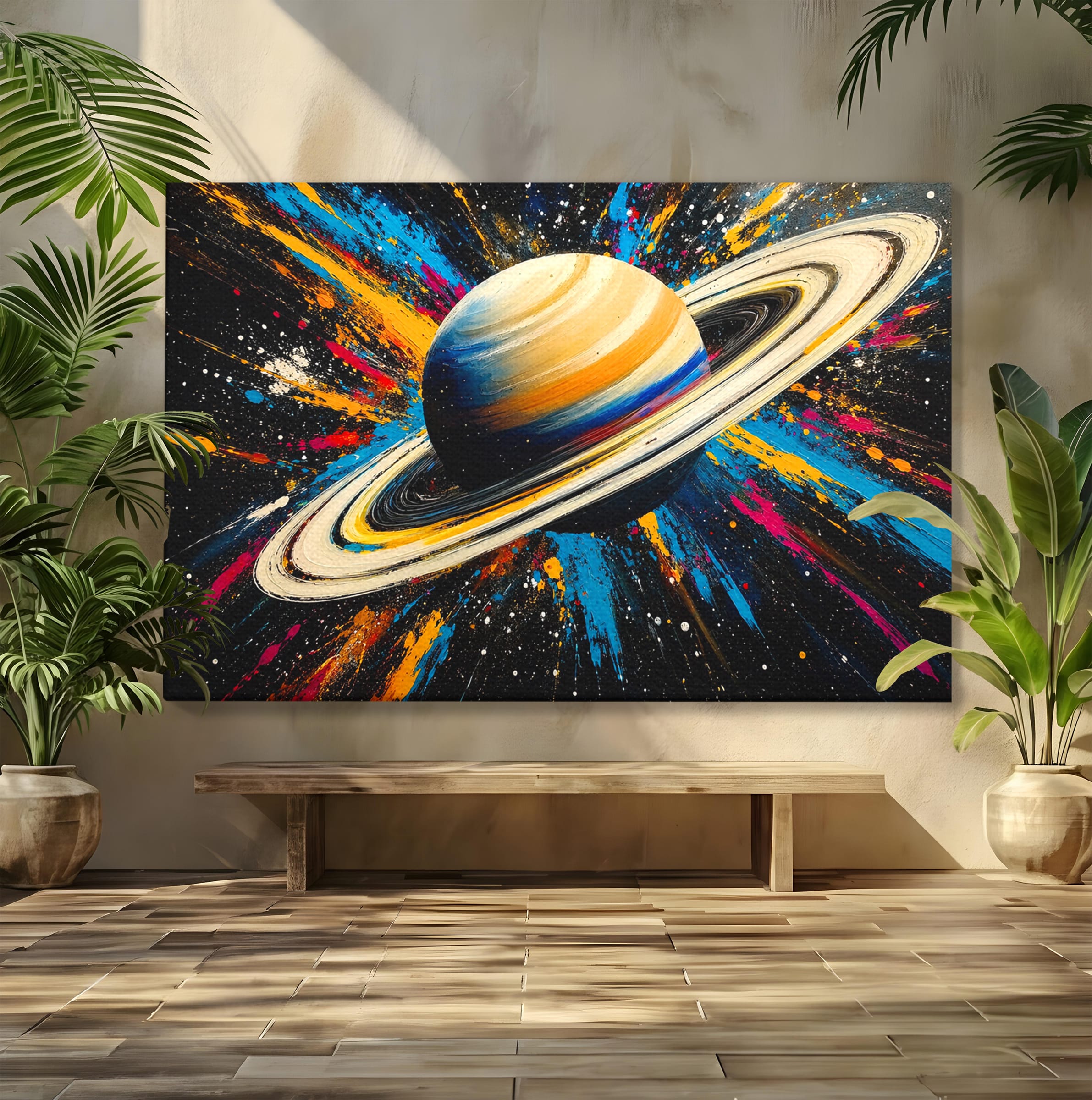 Tablou Canvas Premium LuxCanva® S1001, Inelul Cosmic, Planeta, Spatiu, Abstract, Univers, Living, Culori Vibrante