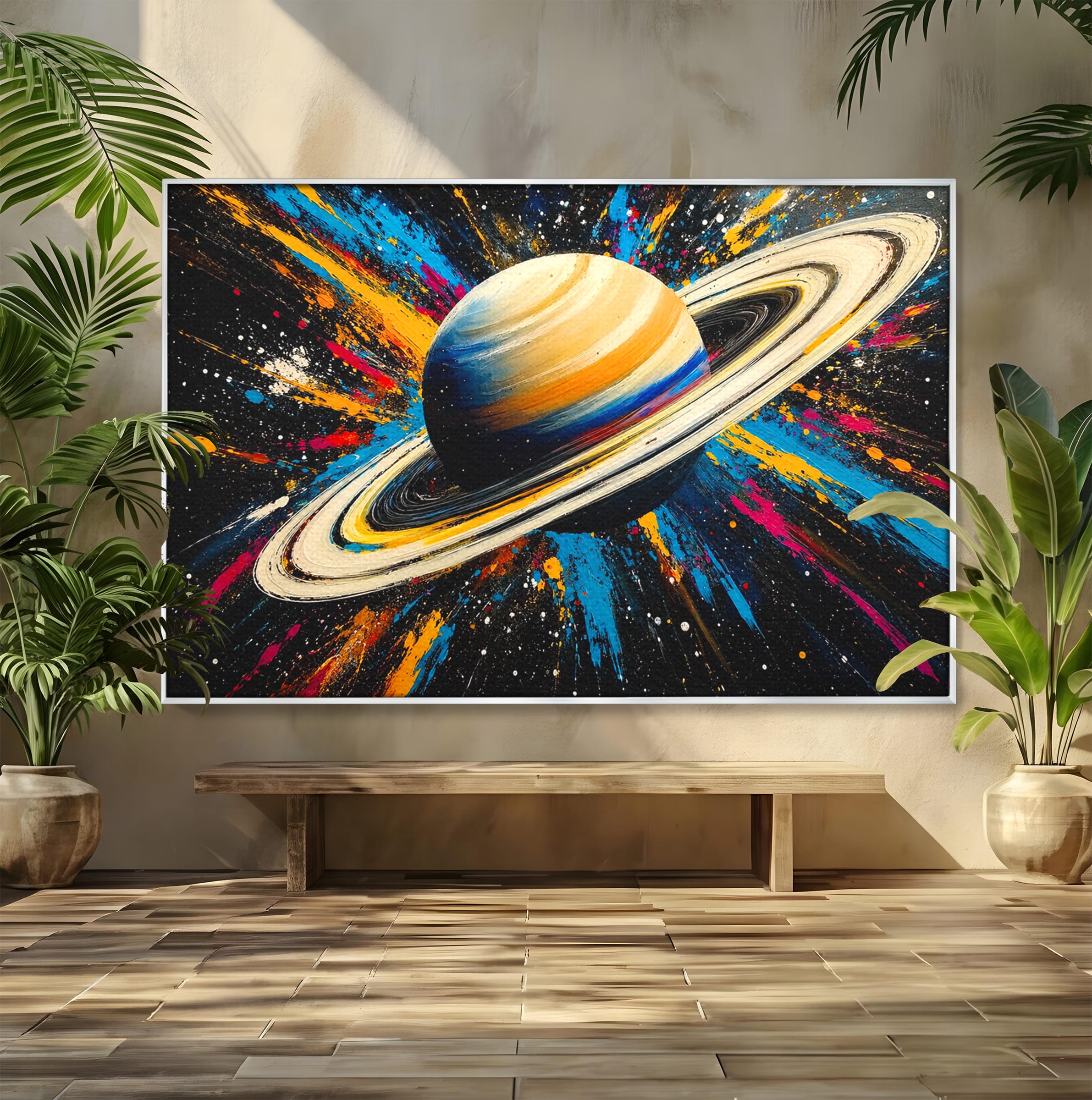 Tablou Canvas Premium LuxCanva® S1001, Inelul Cosmic, Planeta, Spatiu, Abstract, Univers, Living, Culori Vibrante