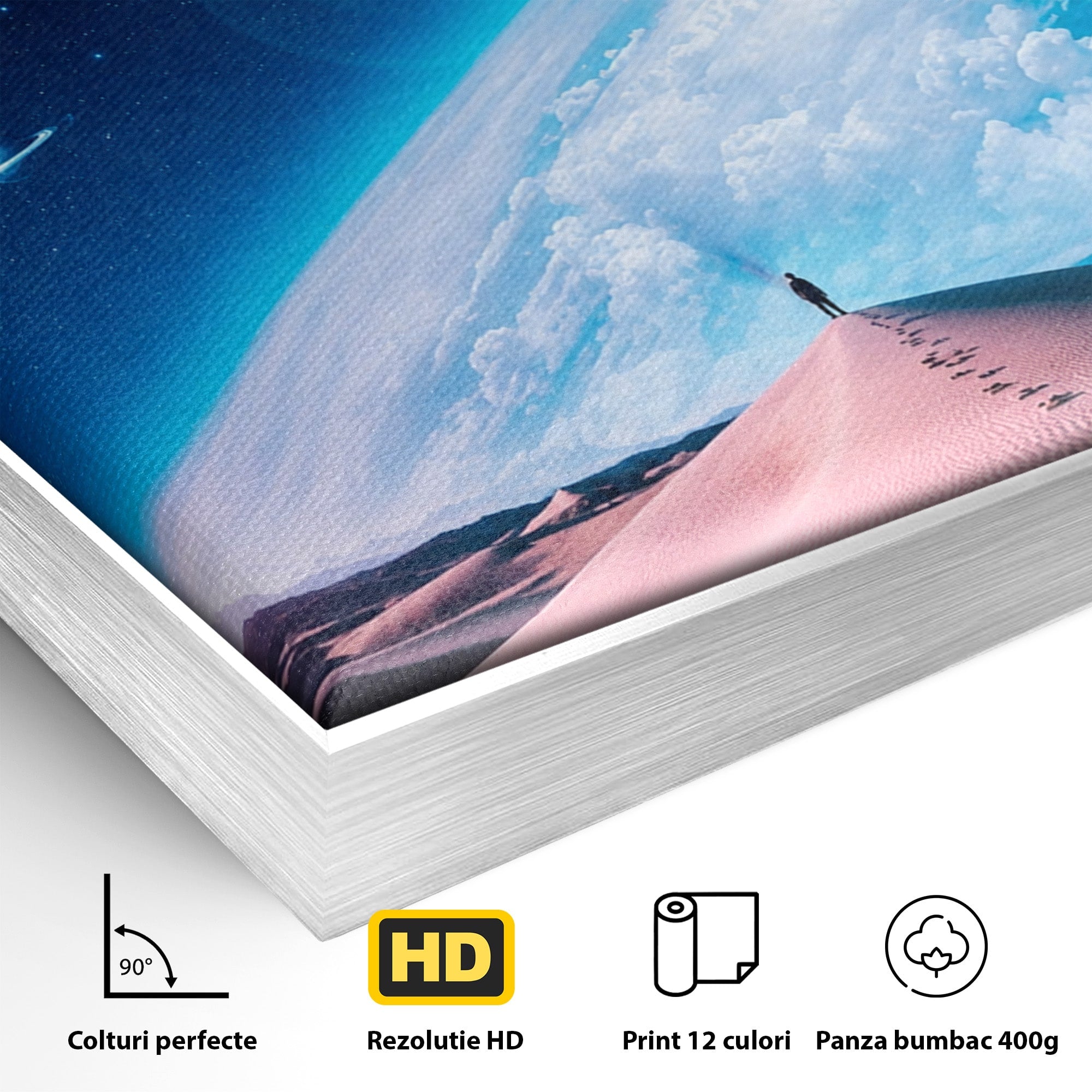 Tablou Canvas Premium LuxCanva® S1002, Lumina Cosmică, Spatiu, Desert, Stele, Univers, Fantezie, Living, Dormitor, Culori Vibrante