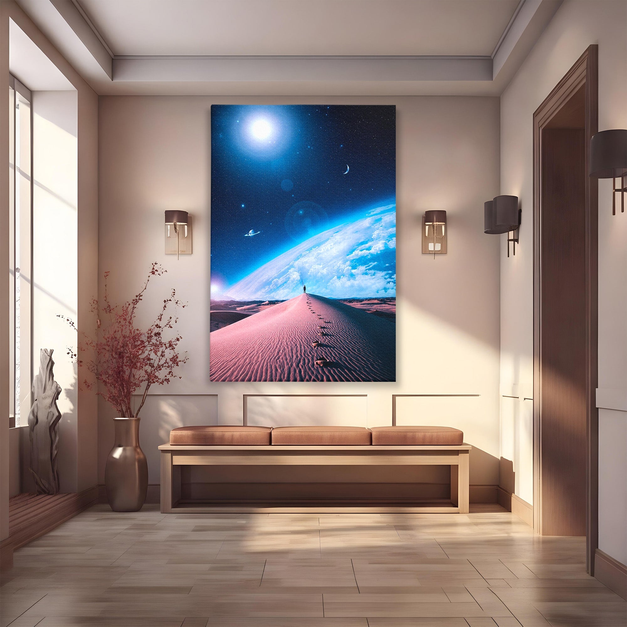 Tablou Canvas Premium LuxCanva® S1002, Lumina Cosmică, Spatiu, Desert, Stele, Univers, Fantezie, Living, Dormitor, Culori Vibrante