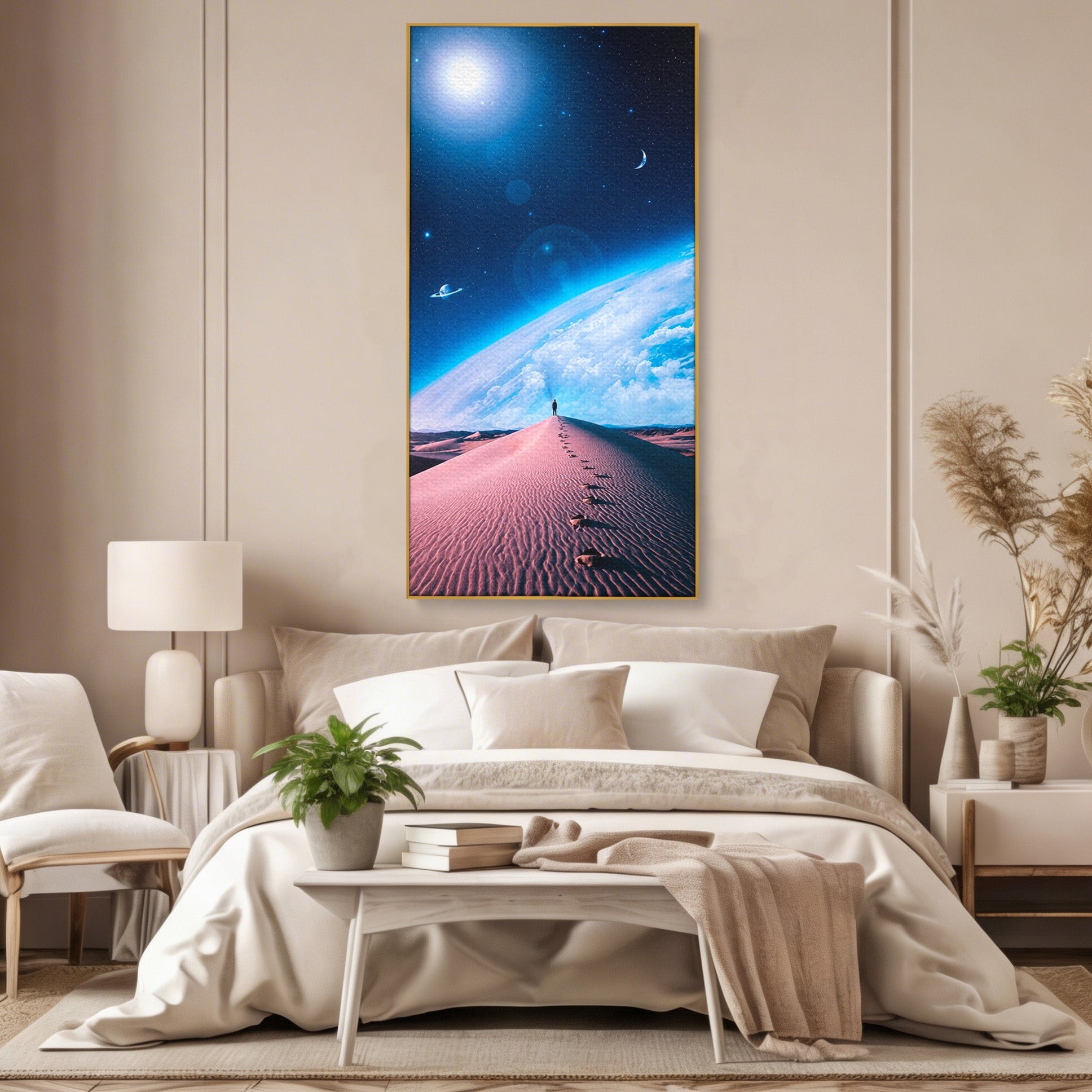 Tablou Canvas Premium LuxCanva® S1002, Lumina Cosmică, Spatiu, Desert, Stele, Univers, Fantezie, Living, Dormitor, Culori Vibrante