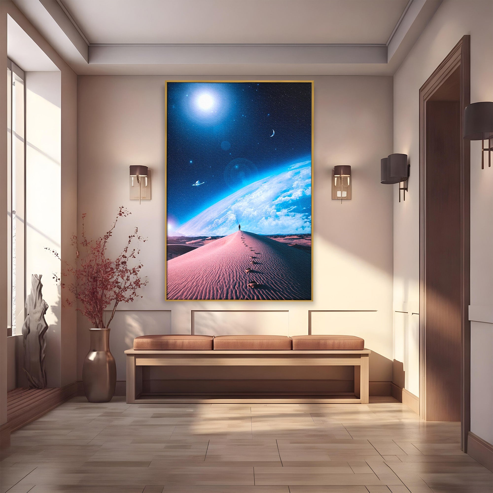 Tablou Canvas Premium LuxCanva® S1002, Lumina Cosmică, Spatiu, Desert, Stele, Univers, Fantezie, Living, Dormitor, Culori Vibrante