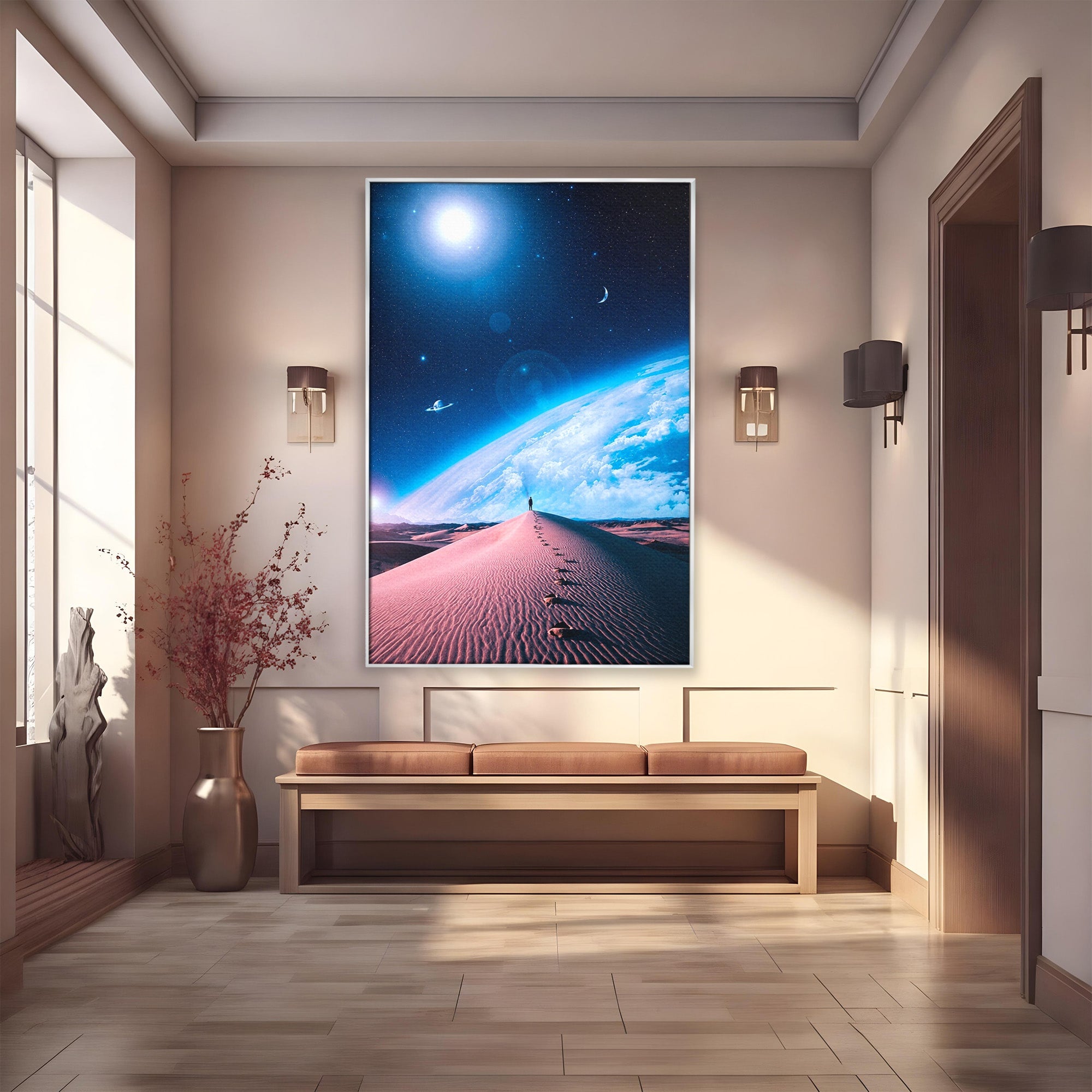 Tablou Canvas Premium LuxCanva® S1002, Lumina Cosmică, Spatiu, Desert, Stele, Univers, Fantezie, Living, Dormitor, Culori Vibrante