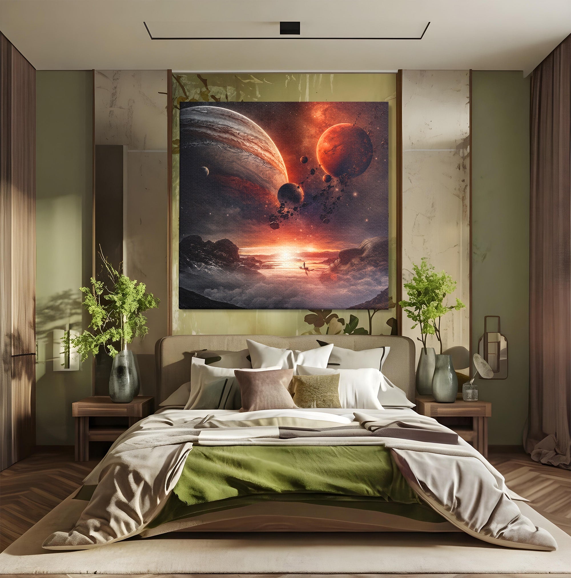 Tablou Canvas Premium LuxCanva® S1003, Calatorie Intergalactica, Planete, Spatiu, Cosmos, Explorare, Living, Culori Vibrante