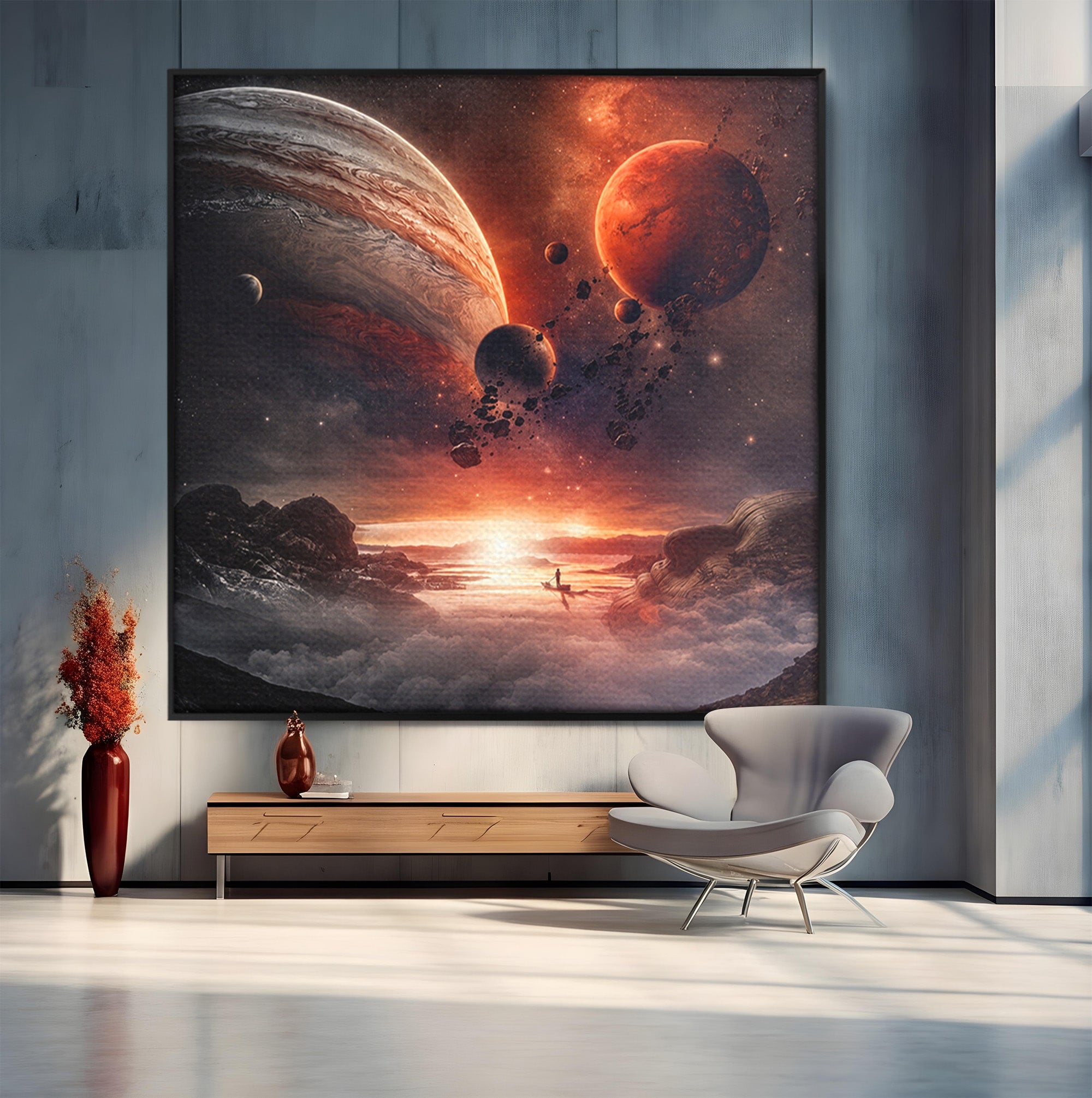Tablou Canvas Premium LuxCanva® S1003, Calatorie Intergalactica, Planete, Spatiu, Cosmos, Explorare, Living, Culori Vibrante