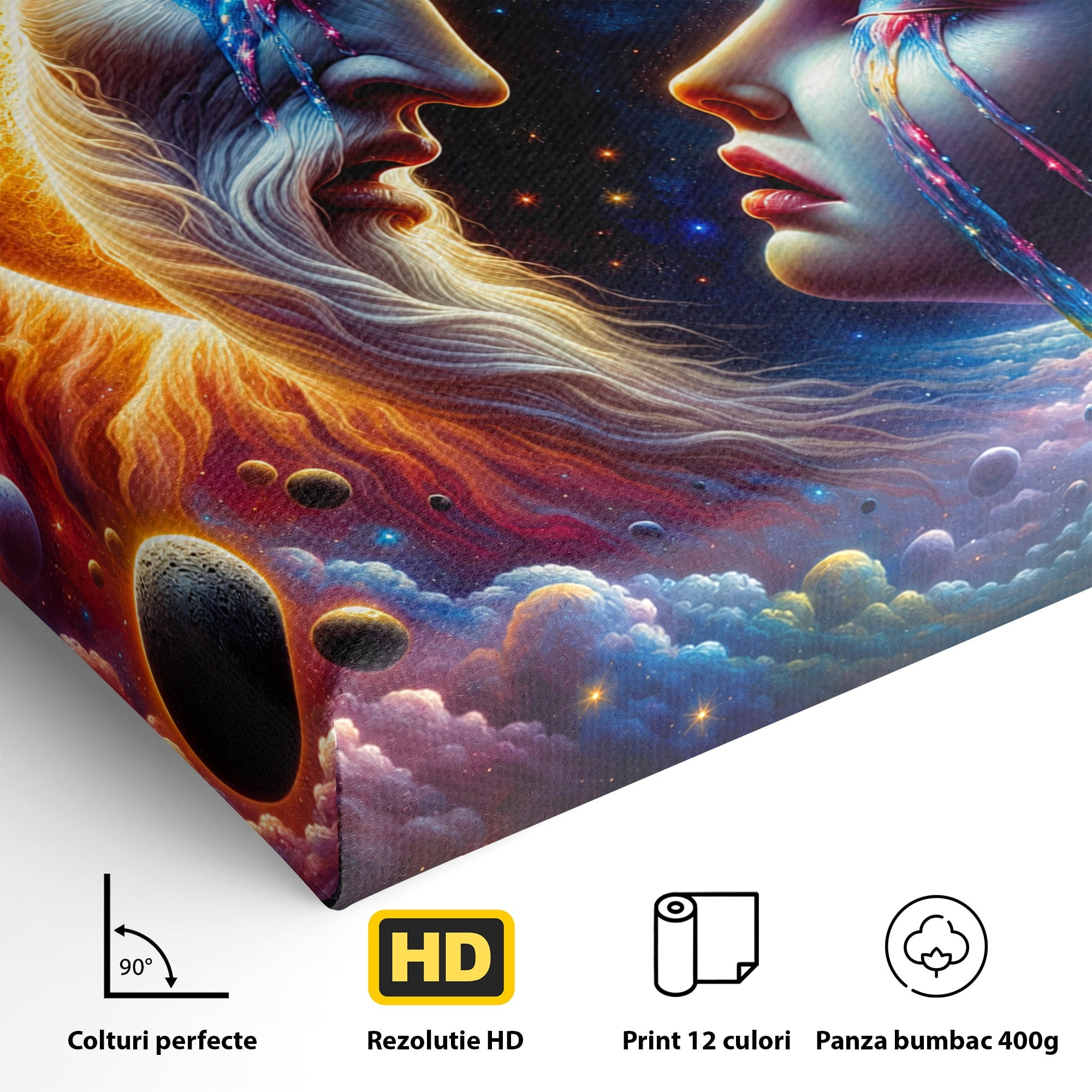 Tablou Canvas Premium LuxCanva® S1004, Soarele Si Luna, Soare, Luna, Univers, Spatiu, Living, Culori Vibrante