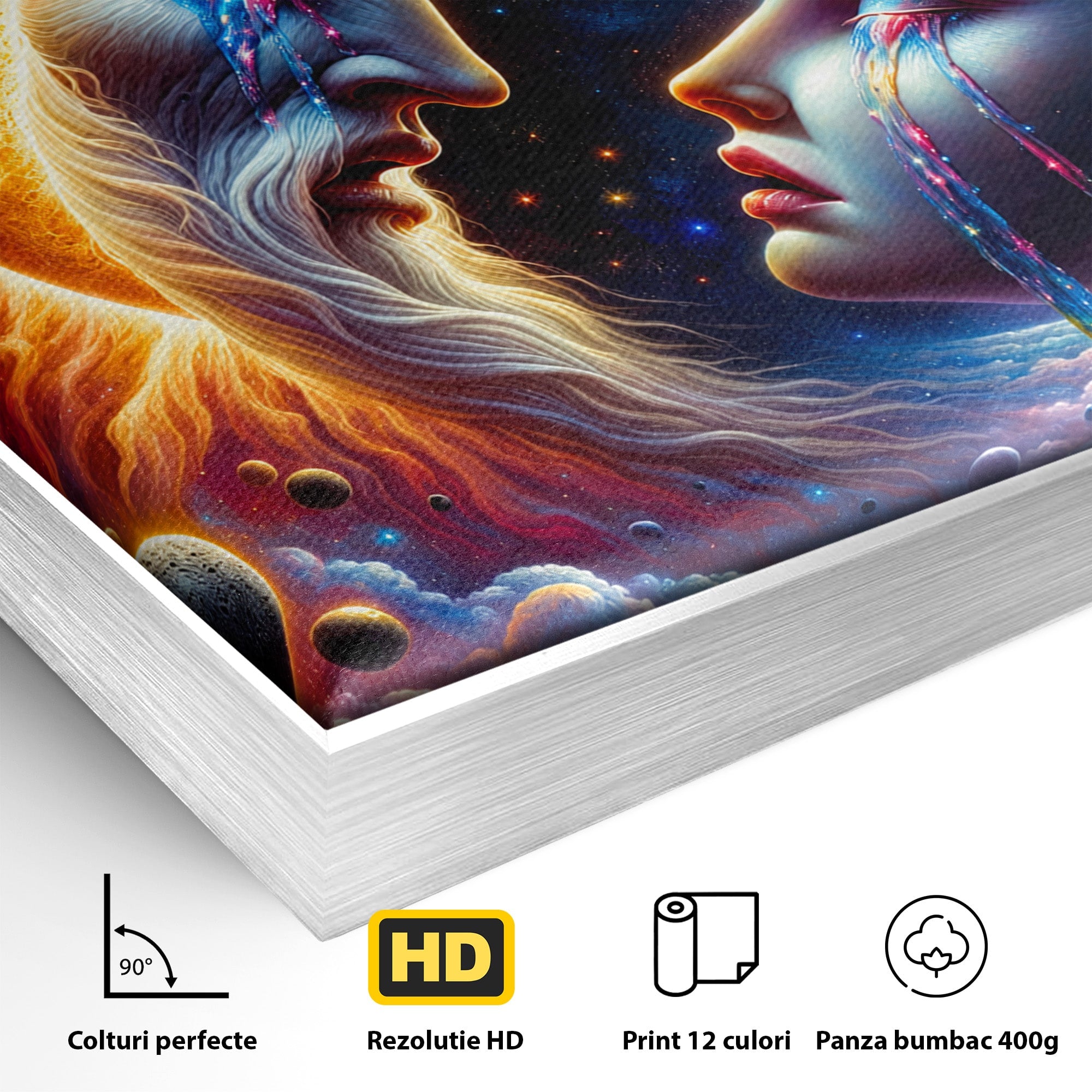 Tablou Canvas Premium LuxCanva® S1004, Soarele Si Luna, Soare, Luna, Univers, Spatiu, Living, Culori Vibrante