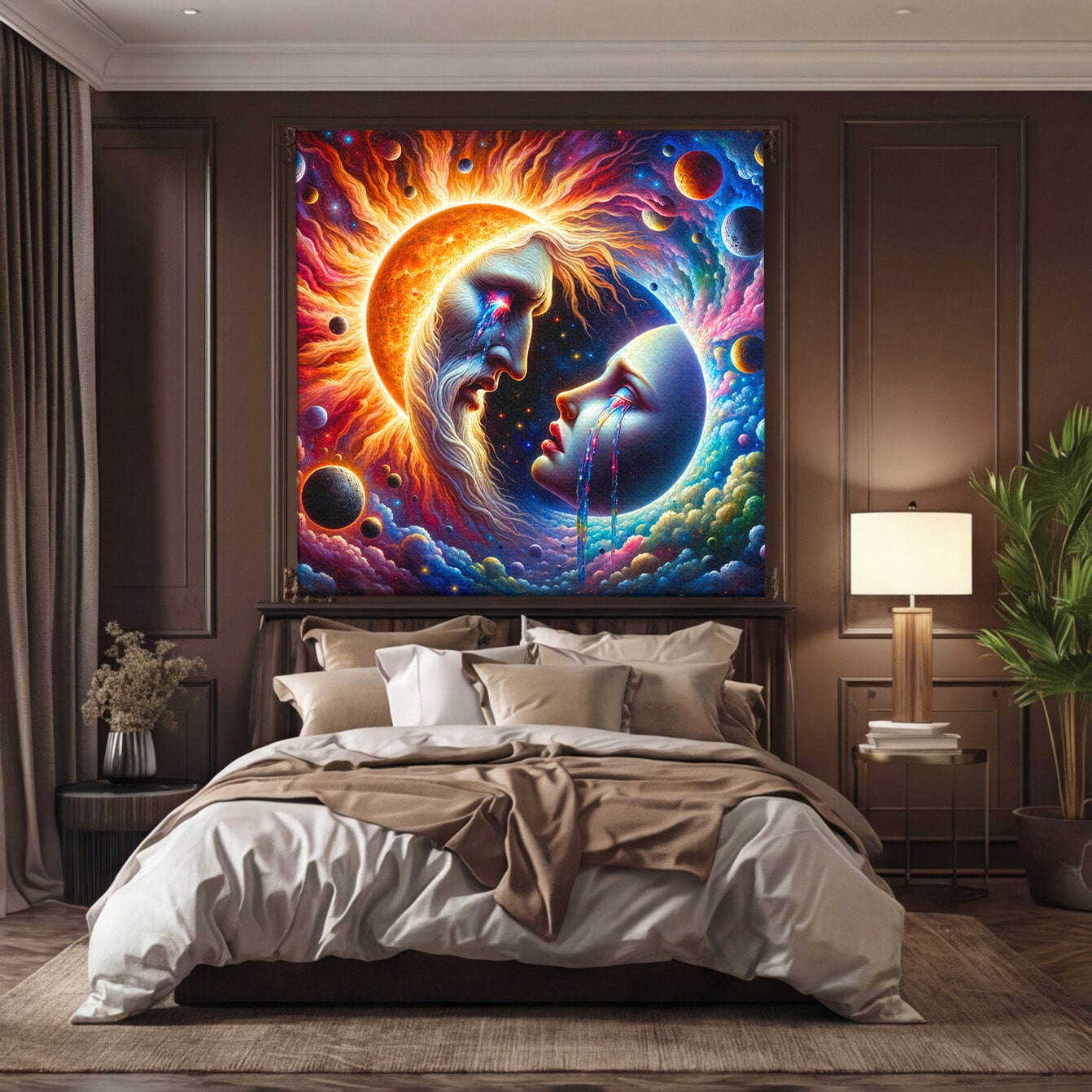Tablou Canvas Premium LuxCanva® S1004, Soarele Si Luna, Soare, Luna, Univers, Spatiu, Living, Culori Vibrante