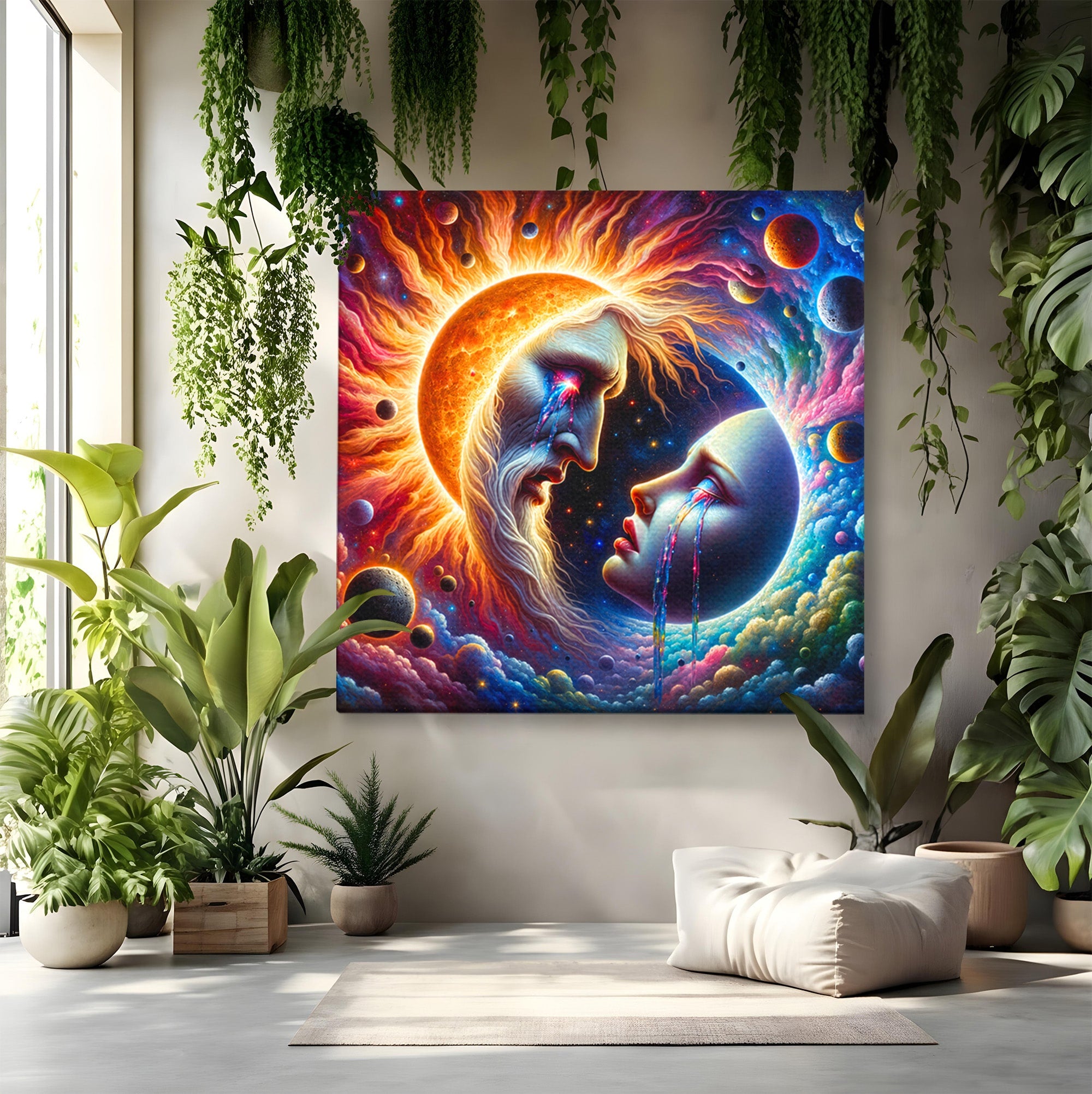 Tablou Canvas Premium LuxCanva® S1004, Soarele Si Luna, Soare, Luna, Univers, Spatiu, Living, Culori Vibrante