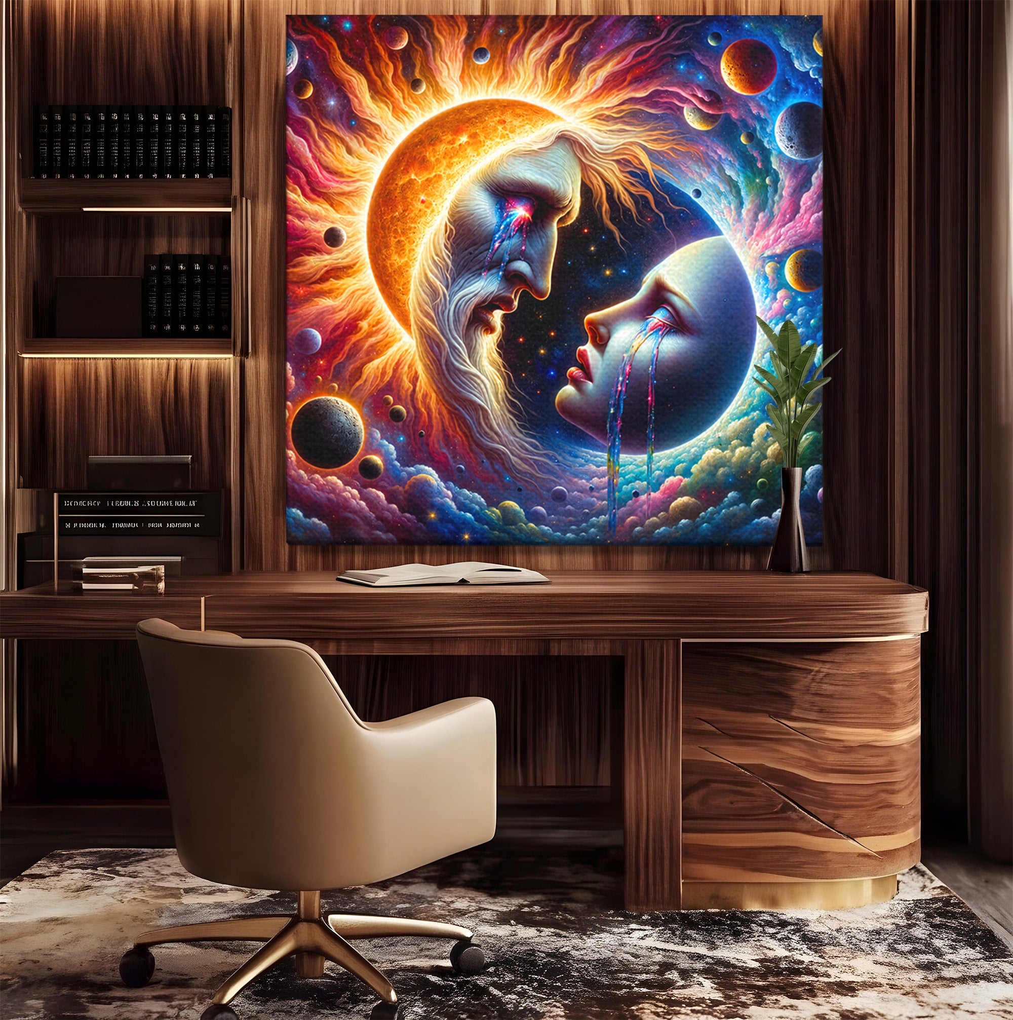 Tablou Canvas Premium LuxCanva® S1004, Soarele Si Luna, Soare, Luna, Univers, Spatiu, Living, Culori Vibrante