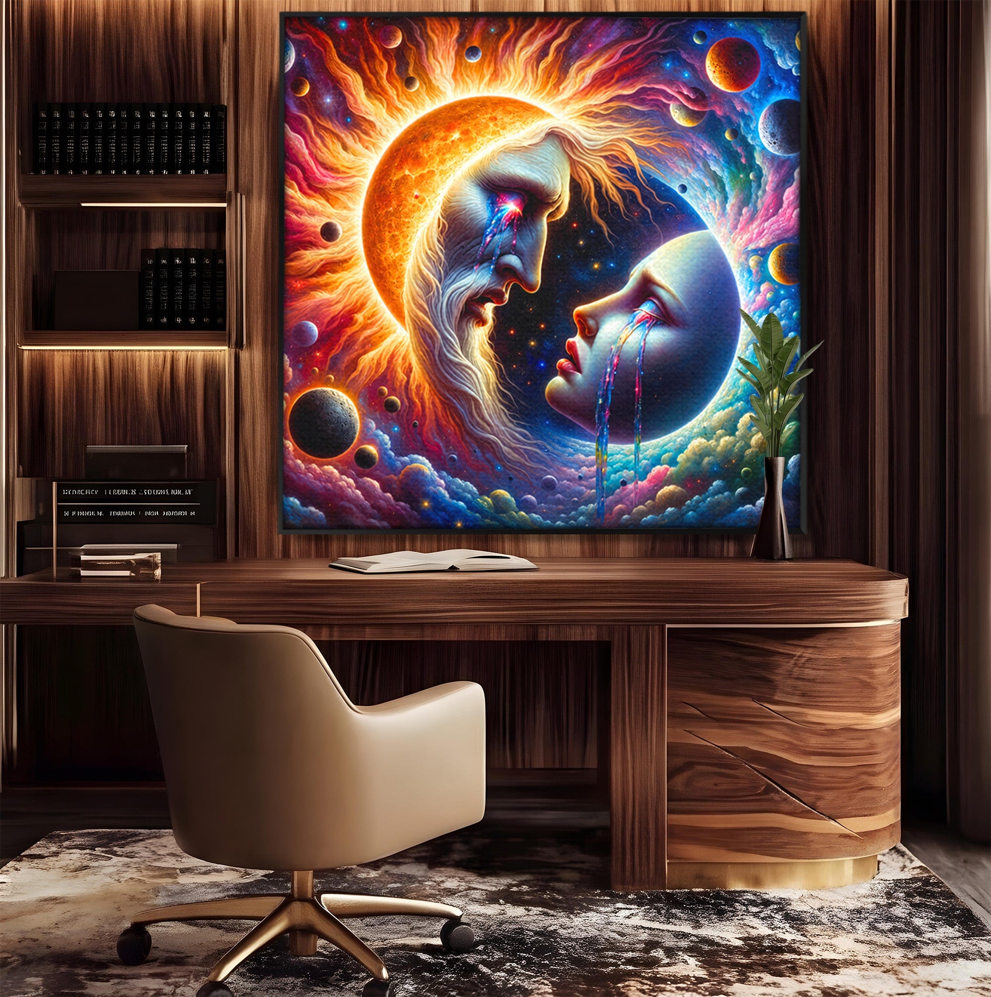 Tablou Canvas Premium LuxCanva® S1004, Soarele Si Luna, Soare, Luna, Univers, Spatiu, Living, Culori Vibrante