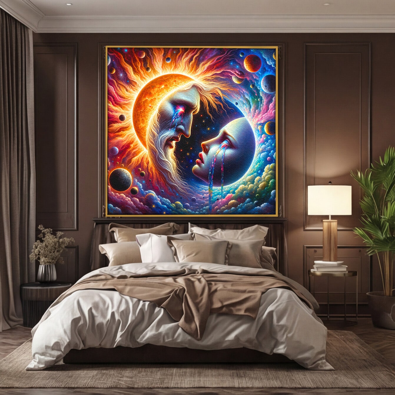 Tablou Canvas Premium LuxCanva® S1004, Soarele Si Luna, Soare, Luna, Univers, Spatiu, Living, Culori Vibrante