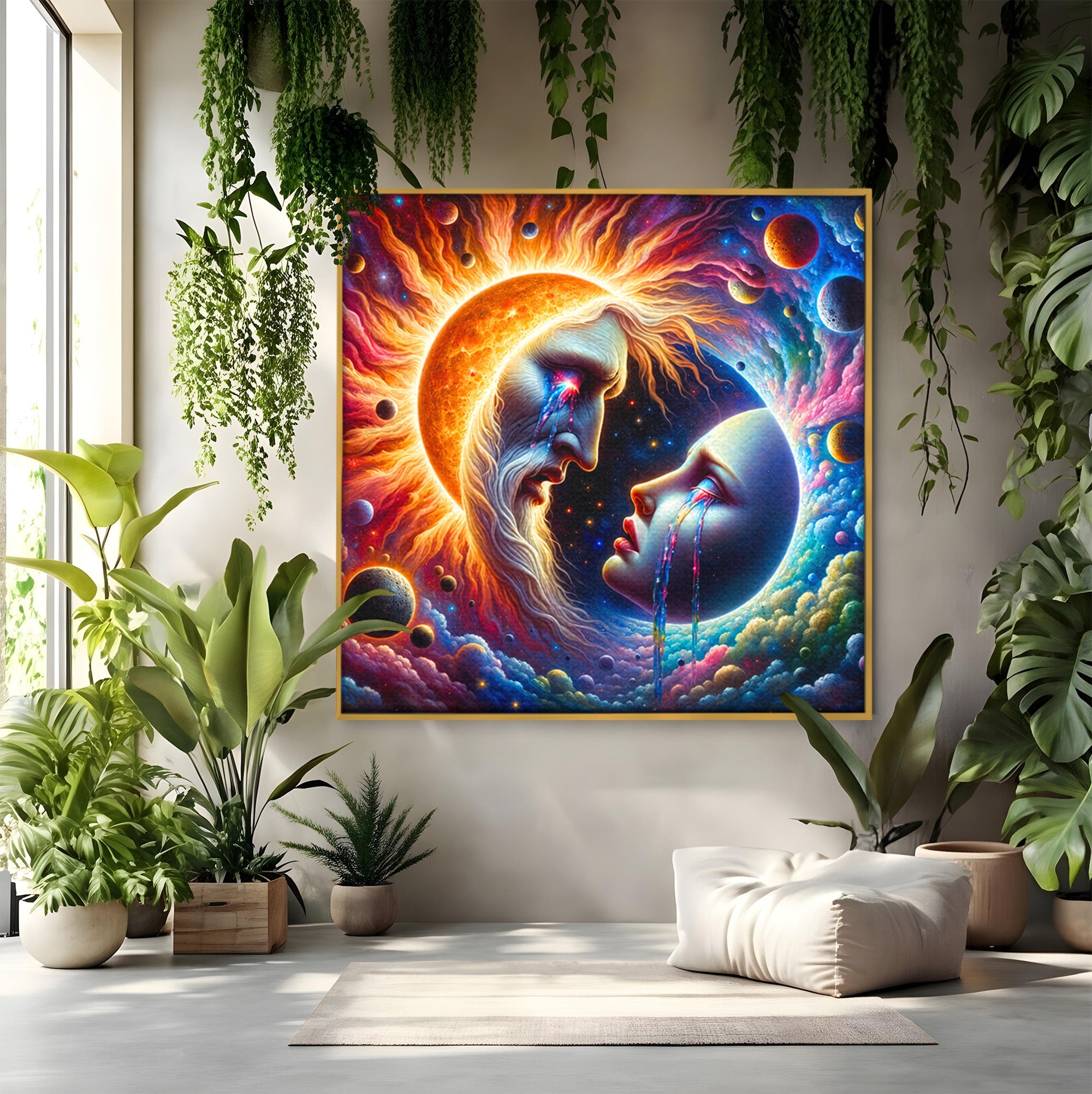 Tablou Canvas Premium LuxCanva® S1004, Soarele Si Luna, Soare, Luna, Univers, Spatiu, Living, Culori Vibrante