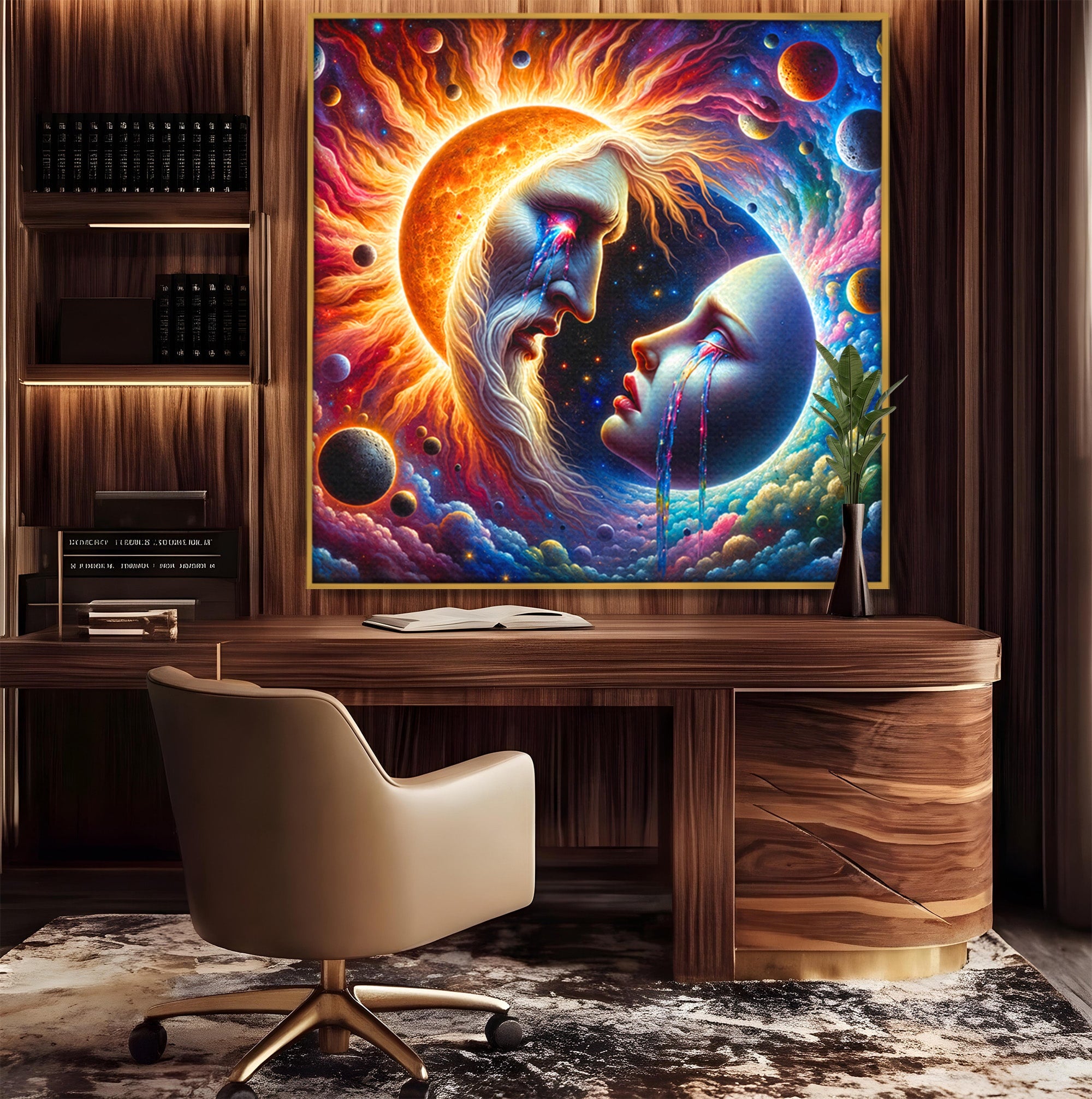Tablou Canvas Premium LuxCanva® S1004, Soarele Si Luna, Soare, Luna, Univers, Spatiu, Living, Culori Vibrante