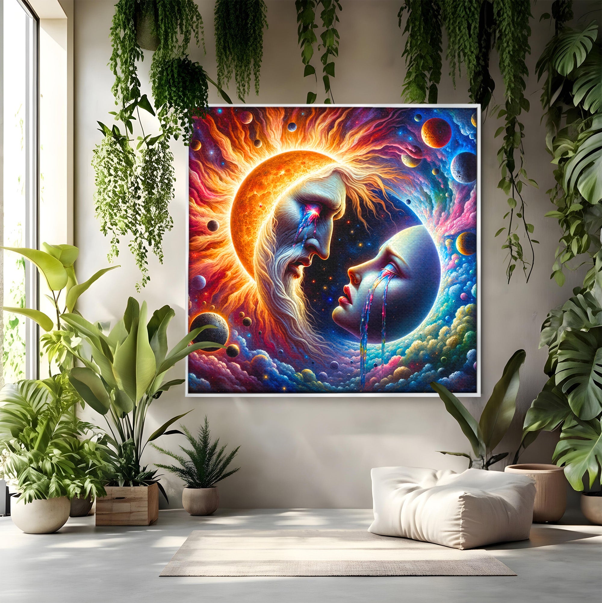 Tablou Canvas Premium LuxCanva® S1004, Soarele Si Luna, Soare, Luna, Univers, Spatiu, Living, Culori Vibrante