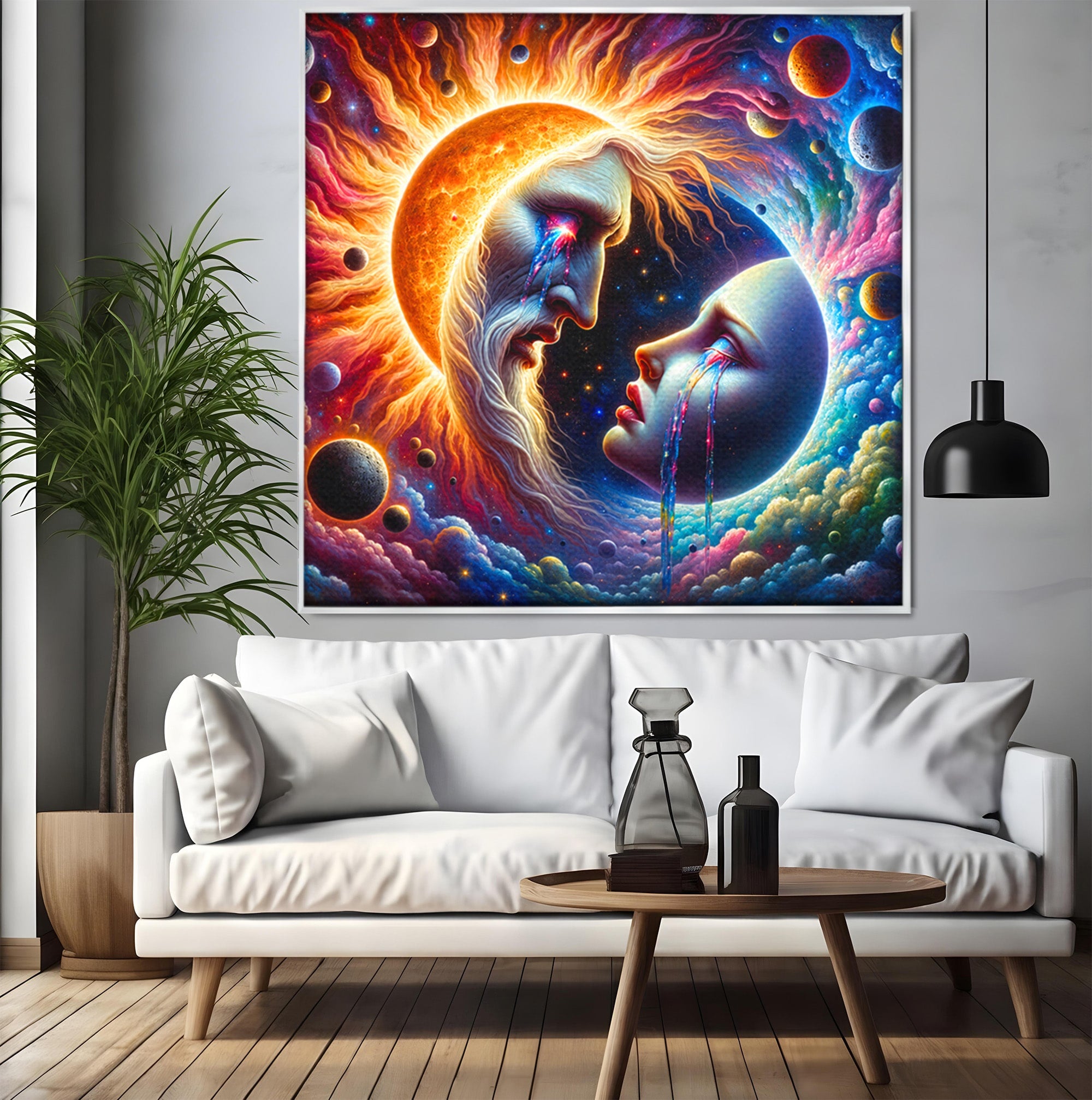 Tablou Canvas Premium LuxCanva® S1004, Soarele Si Luna, Soare, Luna, Univers, Spatiu, Living, Culori Vibrante