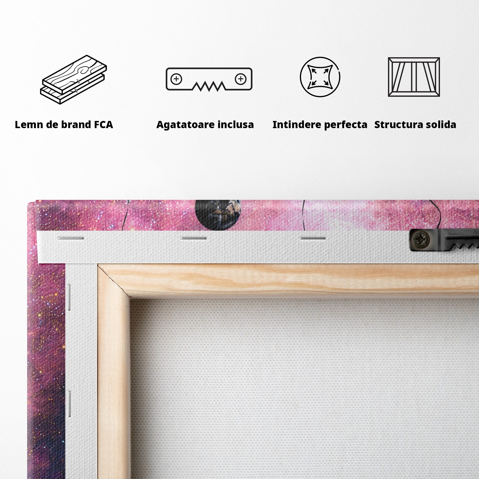 Tablou Canvas Premium LuxCanva® S1007, Fata Si Planetele, Fata, Planete, Univers, Visare, Dormitor, Culori Vibrante