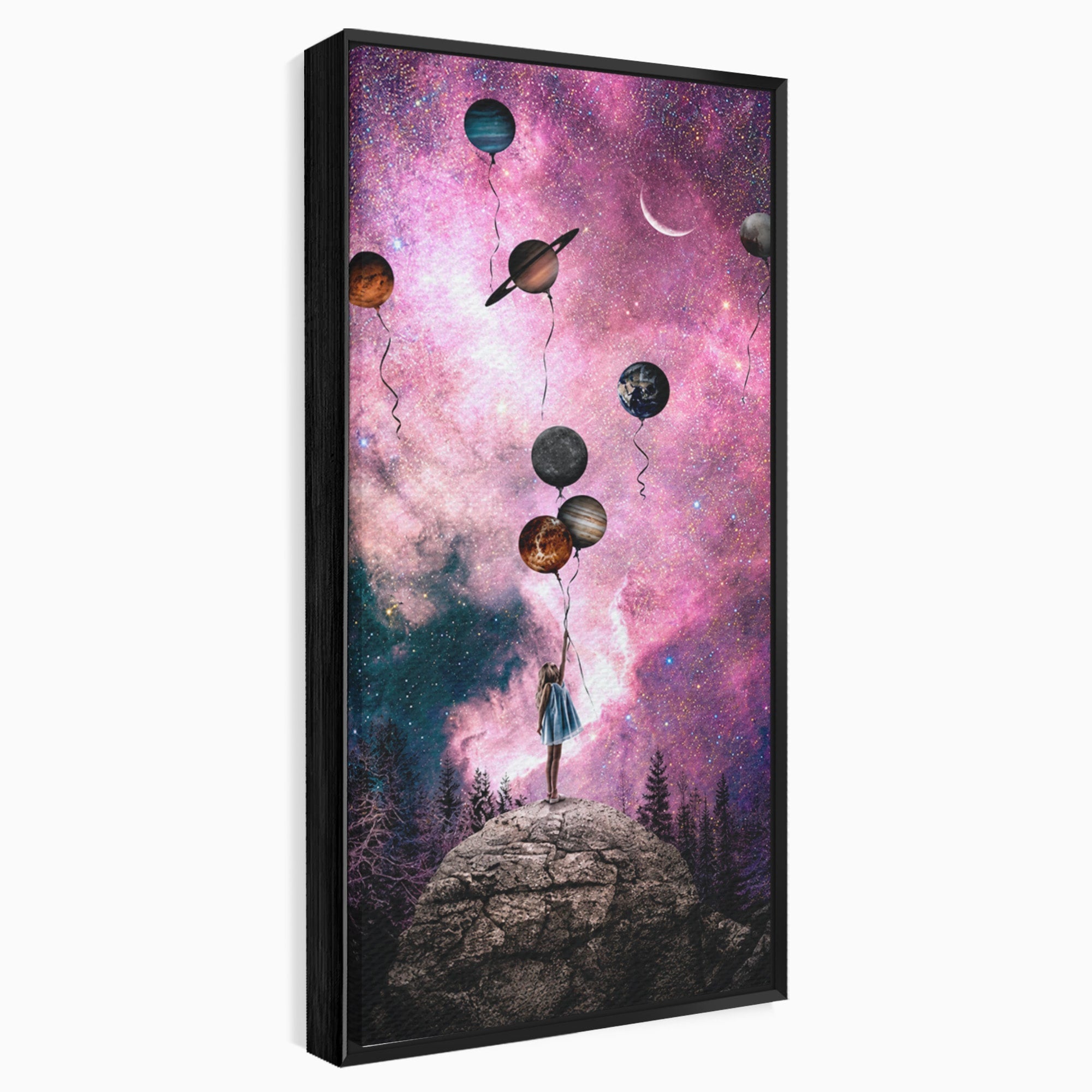 Tablou Canvas Premium LuxCanva® S1007, Fata Si Planetele, Fata, Planete, Univers, Visare, Dormitor, Culori Vibrante