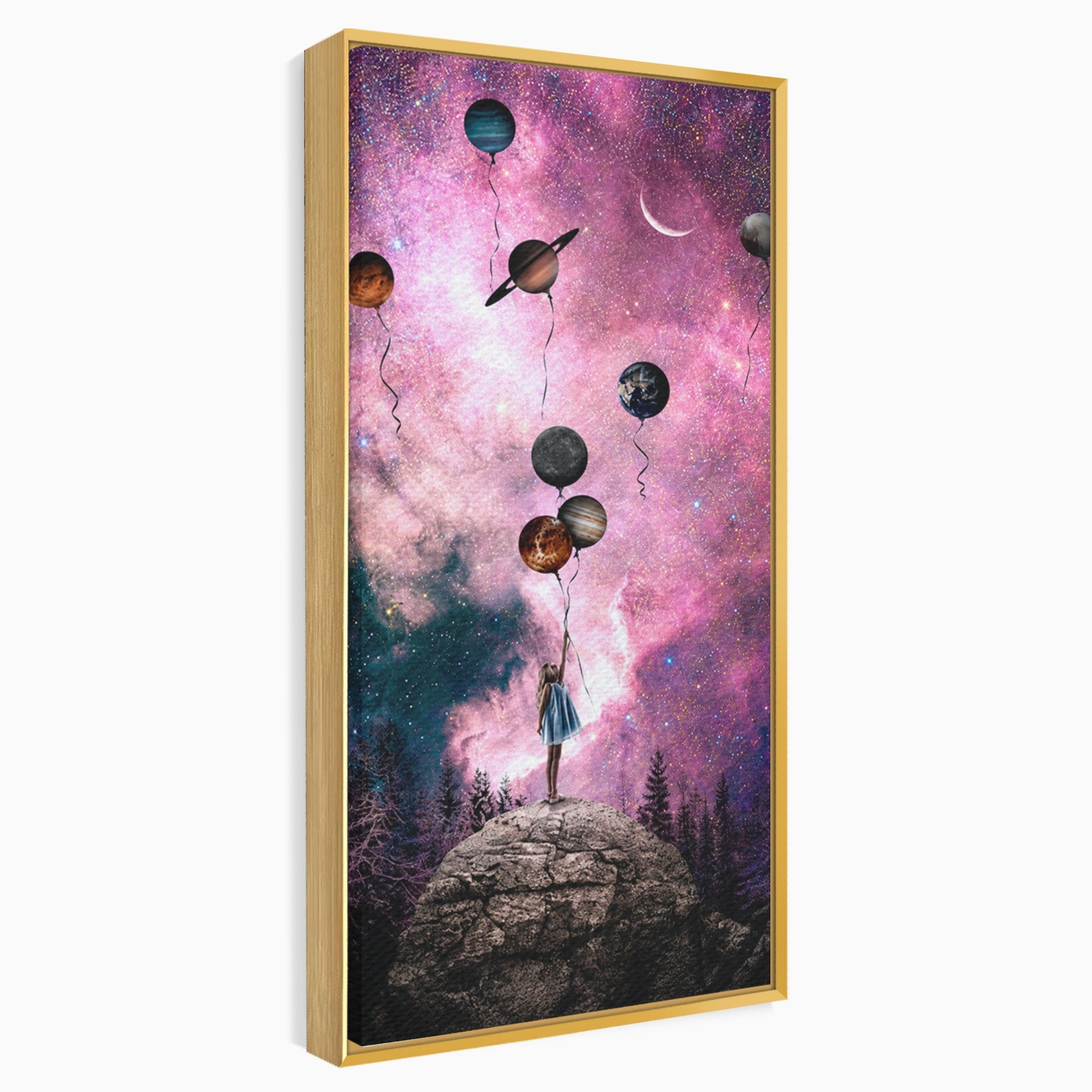 Tablou Canvas Premium LuxCanva® S1007, Fata Si Planetele, Fata, Planete, Univers, Visare, Dormitor, Culori Vibrante