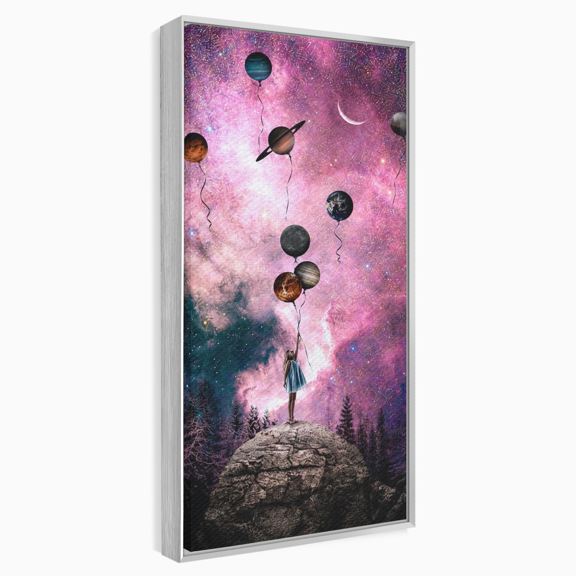 Tablou Canvas Premium LuxCanva® S1007, Fata Si Planetele, Fata, Planete, Univers, Visare, Dormitor, Culori Vibrante