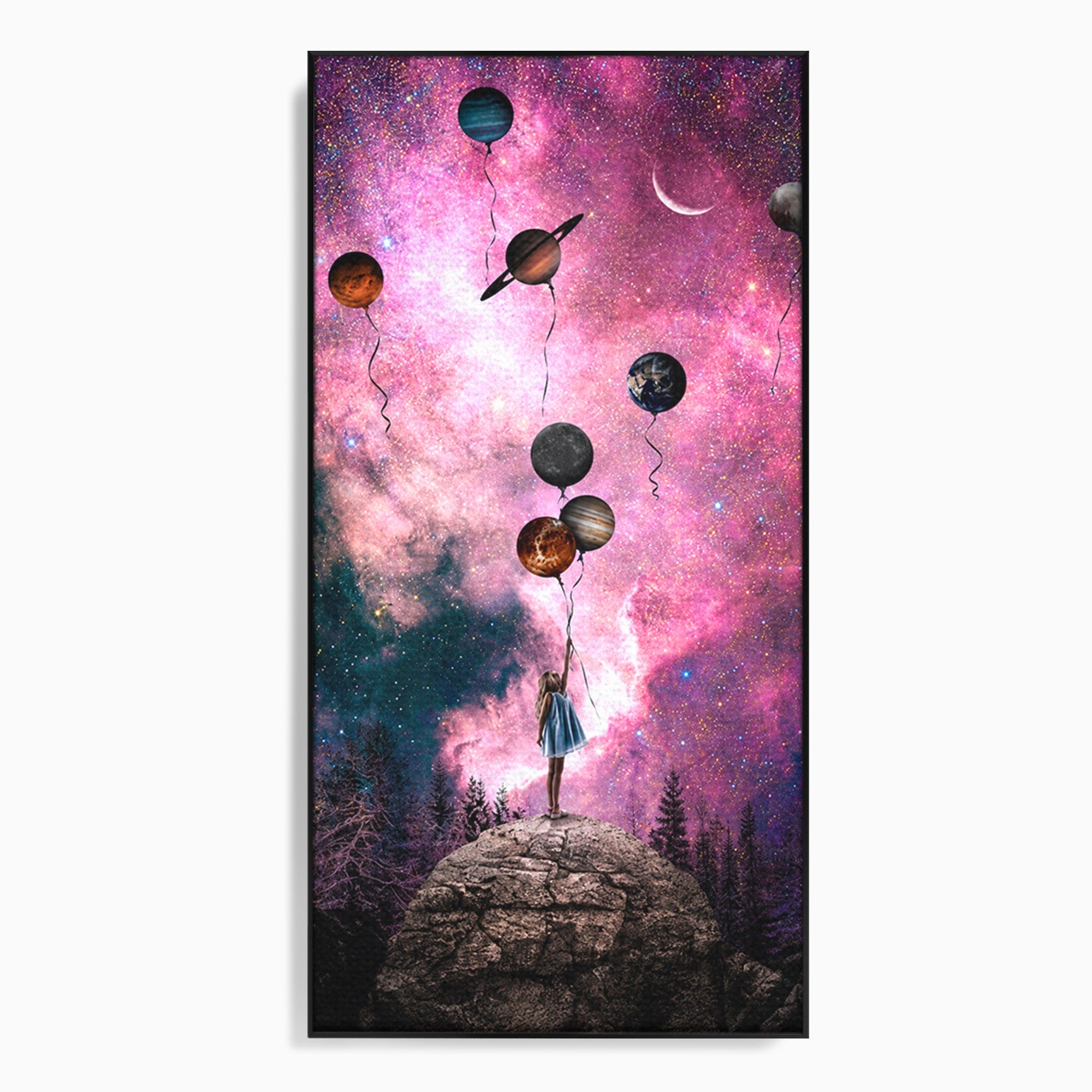 Tablou Canvas Premium LuxCanva® S1007, Fata Si Planetele, Fata, Planete, Univers, Visare, Dormitor, Culori Vibrante