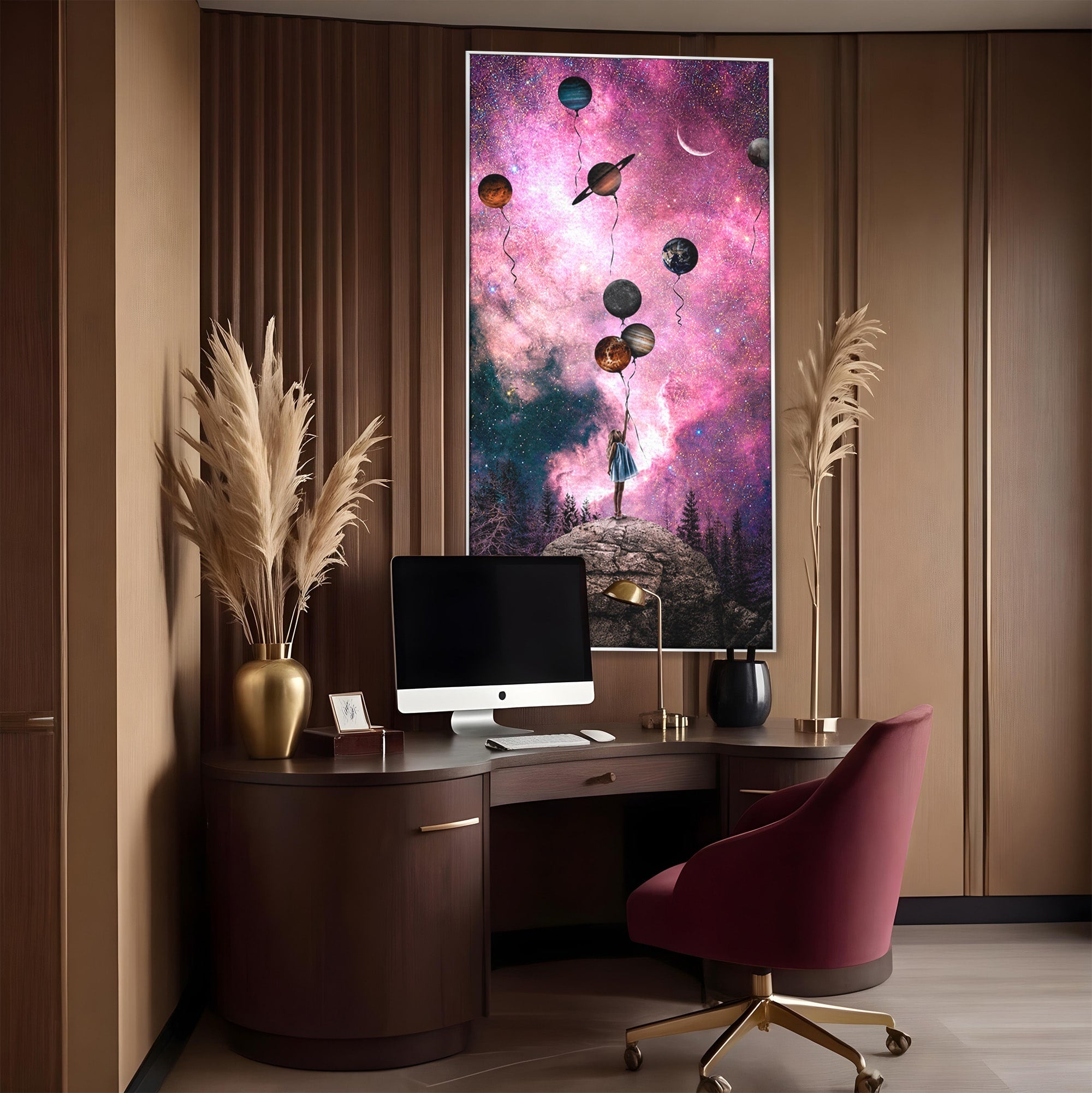 Tablou Canvas Premium LuxCanva® S1007, Fata Si Planetele, Fata, Planete, Univers, Visare, Dormitor, Culori Vibrante