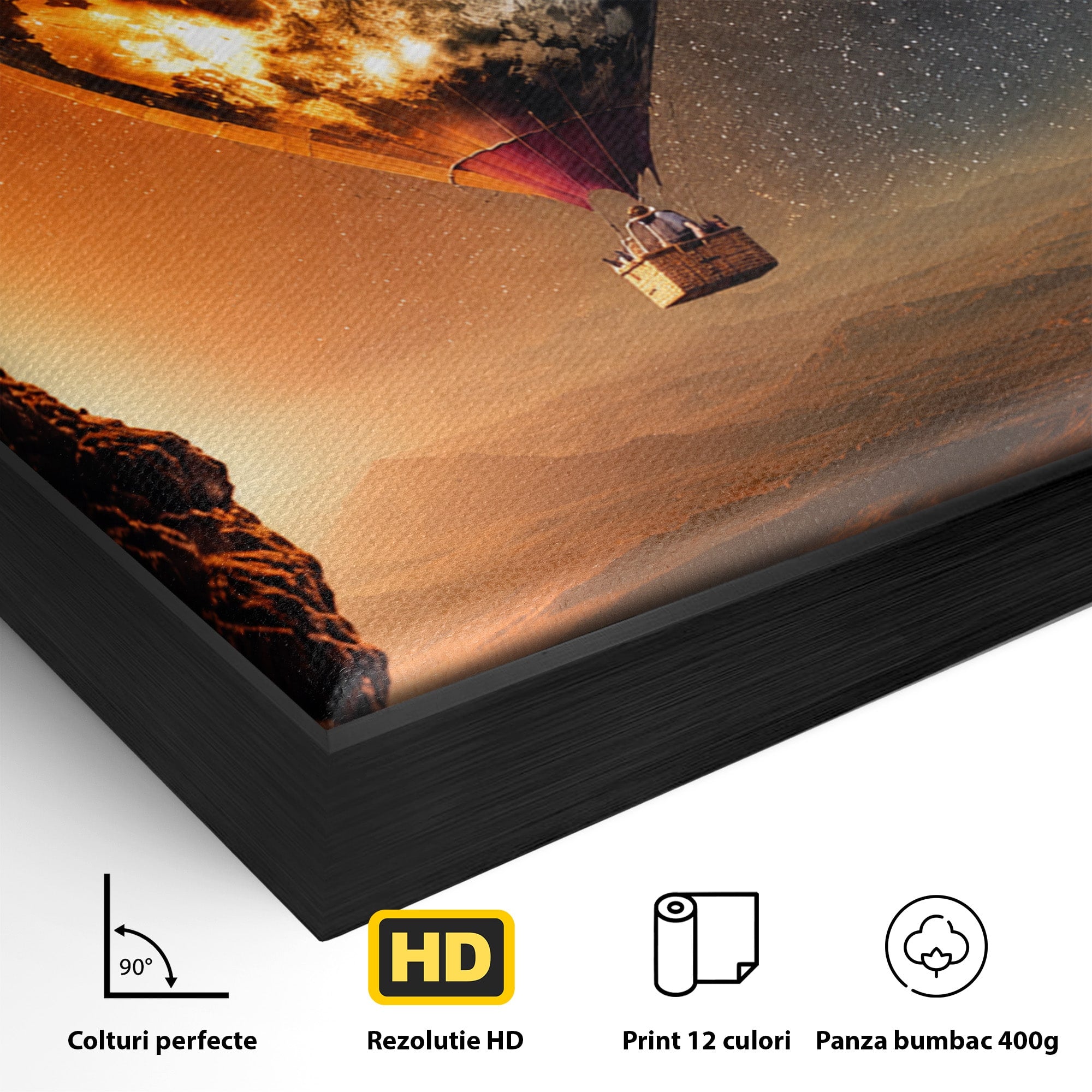 Tablou Canvas Premium LuxCanva® S1009, Calatoria Cosmica, Balon, Univers, Explorare, Fantezie, Living, Culori Vibrante