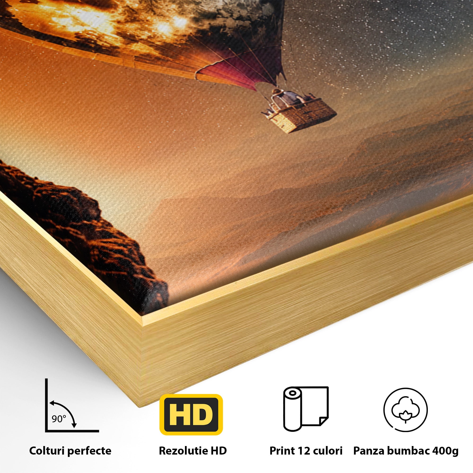 Tablou Canvas Premium LuxCanva® S1009, Calatoria Cosmica, Balon, Univers, Explorare, Fantezie, Living, Culori Vibrante