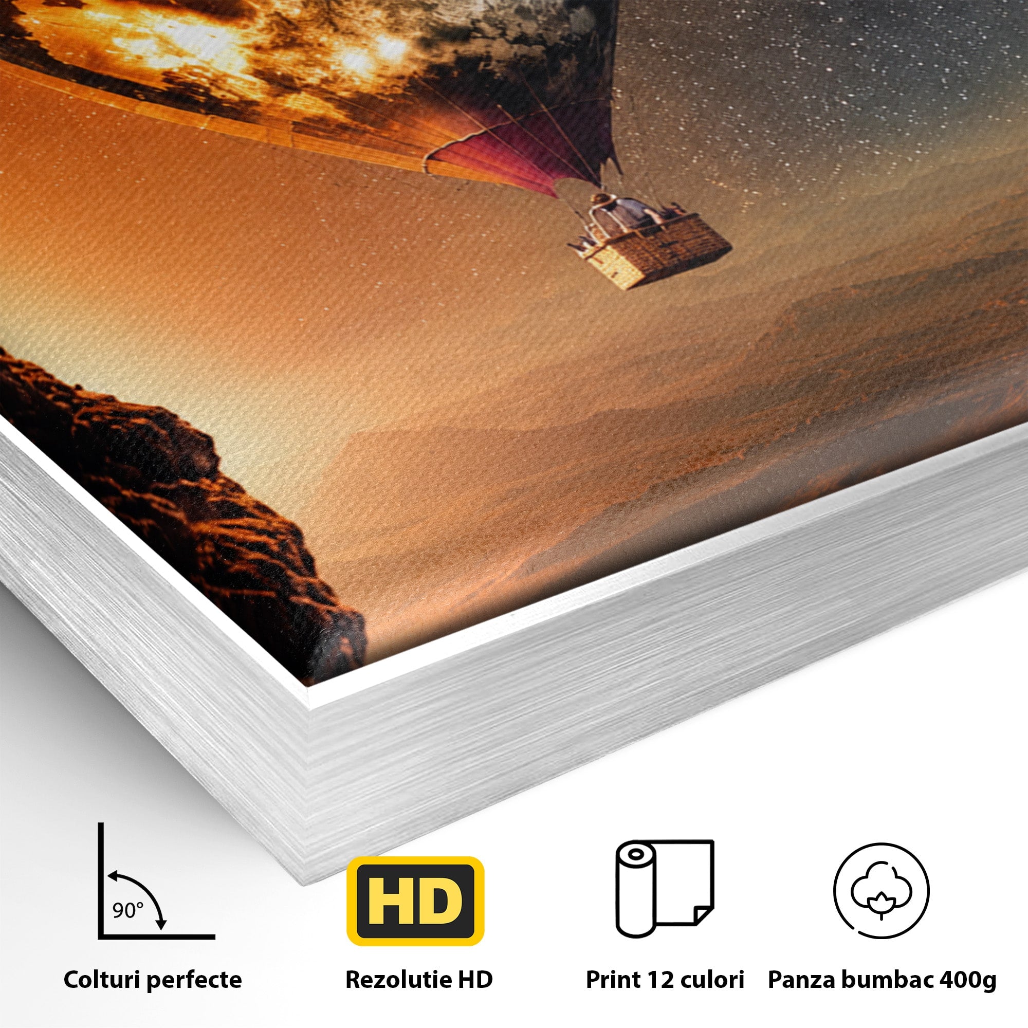 Tablou Canvas Premium LuxCanva® S1009, Calatoria Cosmica, Balon, Univers, Explorare, Fantezie, Living, Culori Vibrante