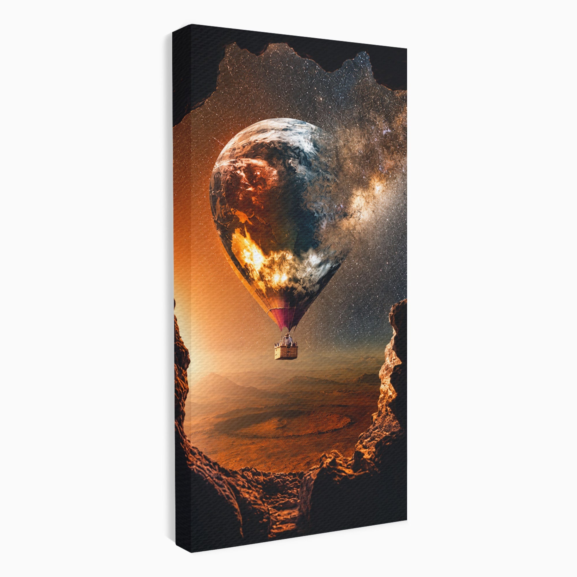 Tablou Canvas Premium LuxCanva® S1009, Calatoria Cosmica, Balon, Univers, Explorare, Fantezie, Living, Culori Vibrante