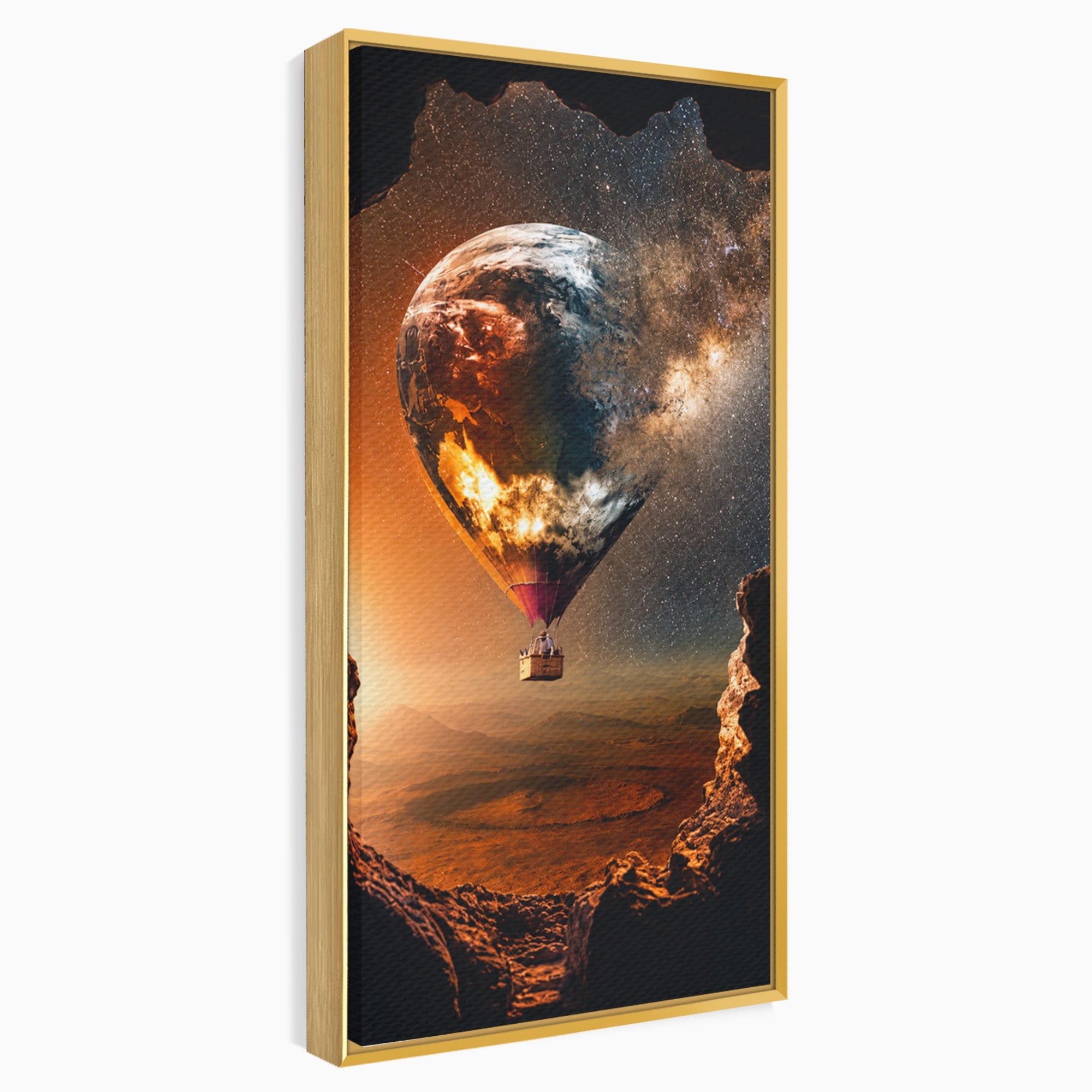 Tablou Canvas Premium LuxCanva® S1009, Calatoria Cosmica, Balon, Univers, Explorare, Fantezie, Living, Culori Vibrante