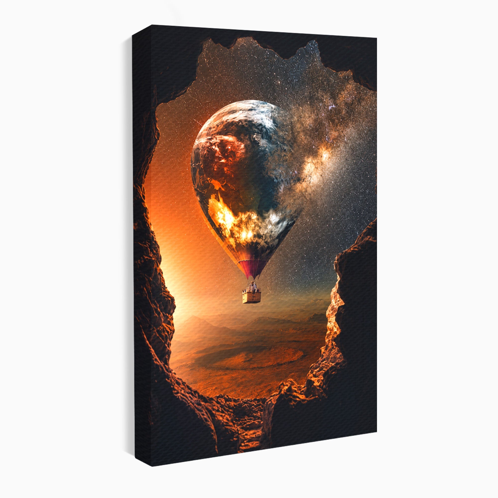 Tablou Canvas Premium LuxCanva® S1009, Calatoria Cosmica, Balon, Univers, Explorare, Fantezie, Living, Culori Vibrante