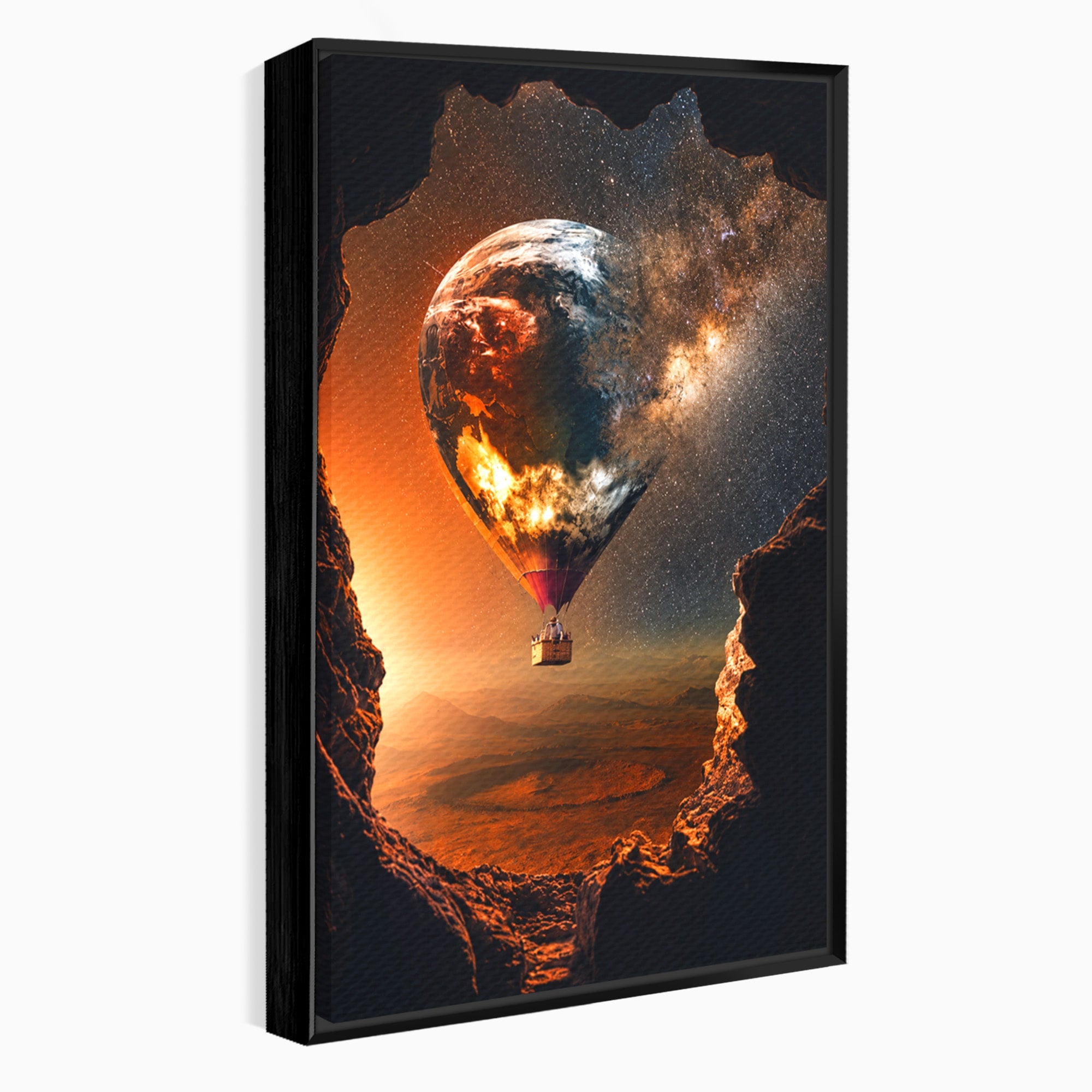 Tablou Canvas Premium LuxCanva® S1009, Calatoria Cosmica, Balon, Univers, Explorare, Fantezie, Living, Culori Vibrante
