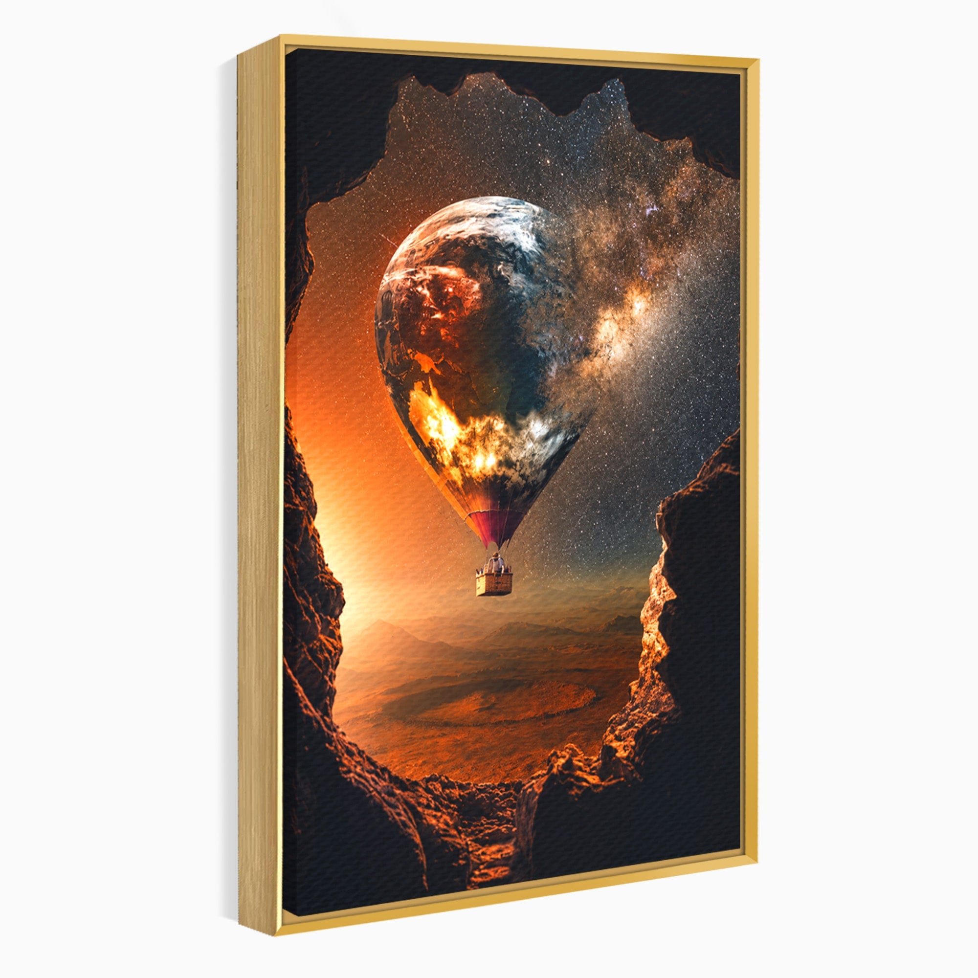 Tablou Canvas Premium LuxCanva® S1009, Calatoria Cosmica, Balon, Univers, Explorare, Fantezie, Living, Culori Vibrante