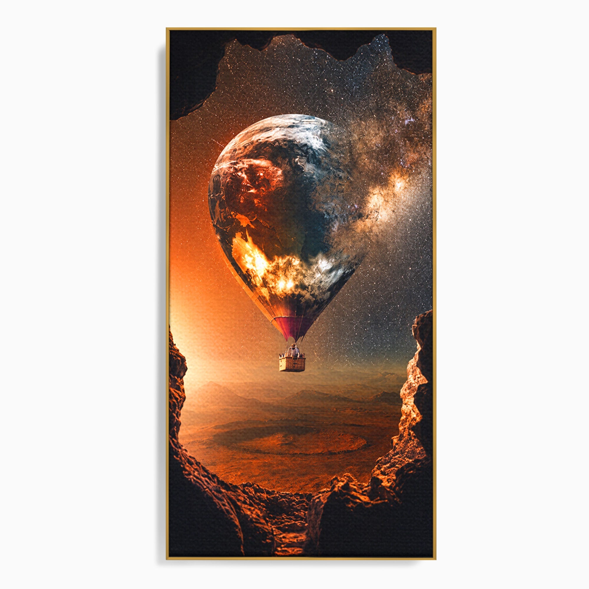 Tablou Canvas Premium LuxCanva® S1009, Calatoria Cosmica, Balon, Univers, Explorare, Fantezie, Living, Culori Vibrante