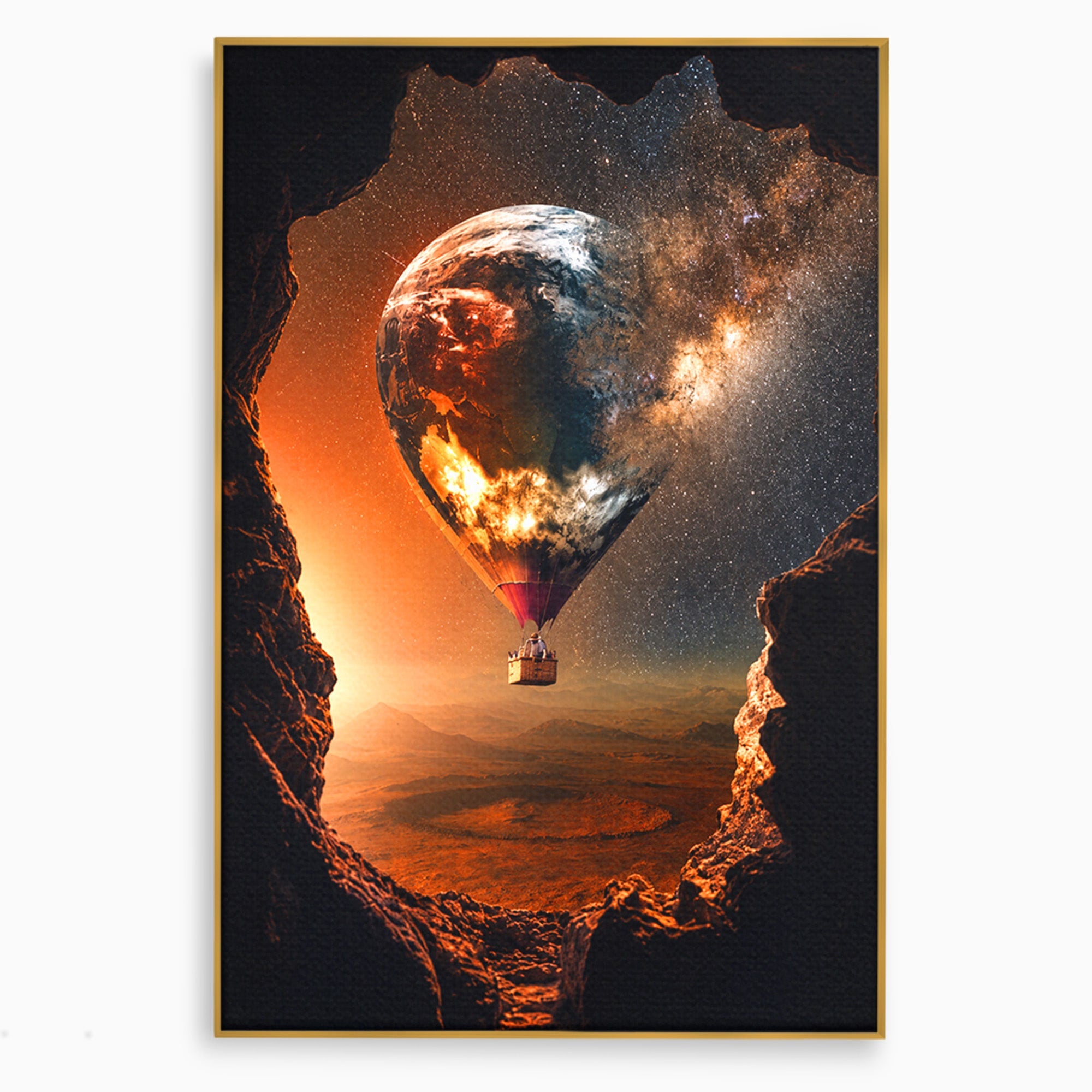 Tablou Canvas Premium LuxCanva® S1009, Calatoria Cosmica, Balon, Univers, Explorare, Fantezie, Living, Culori Vibrante